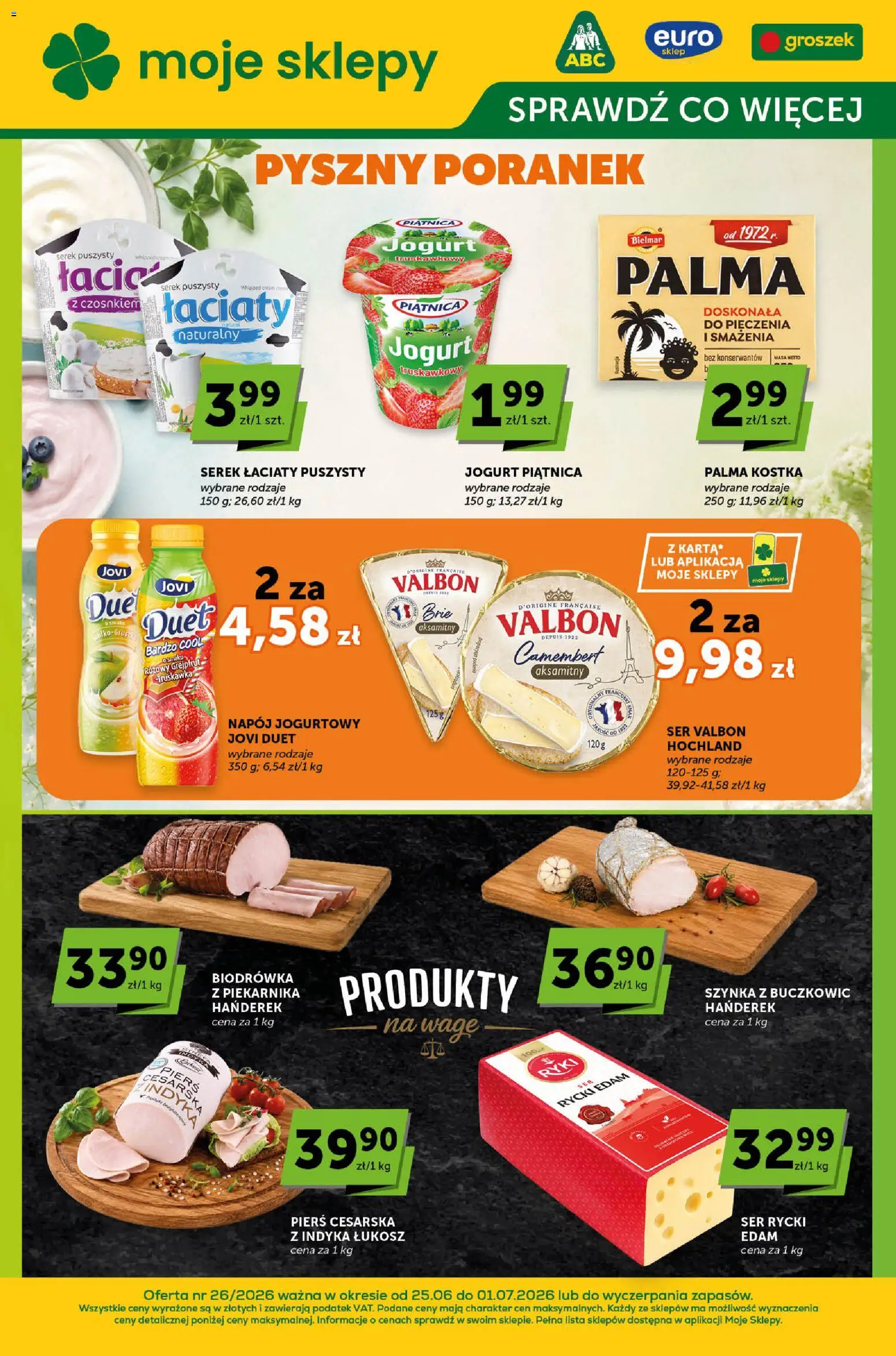 ABC gazetka - Sprawdź, co więcej od 25.06.2026 | Strona: 1 | Produkty: Serek, Szynka, Ser, Grejpfrut