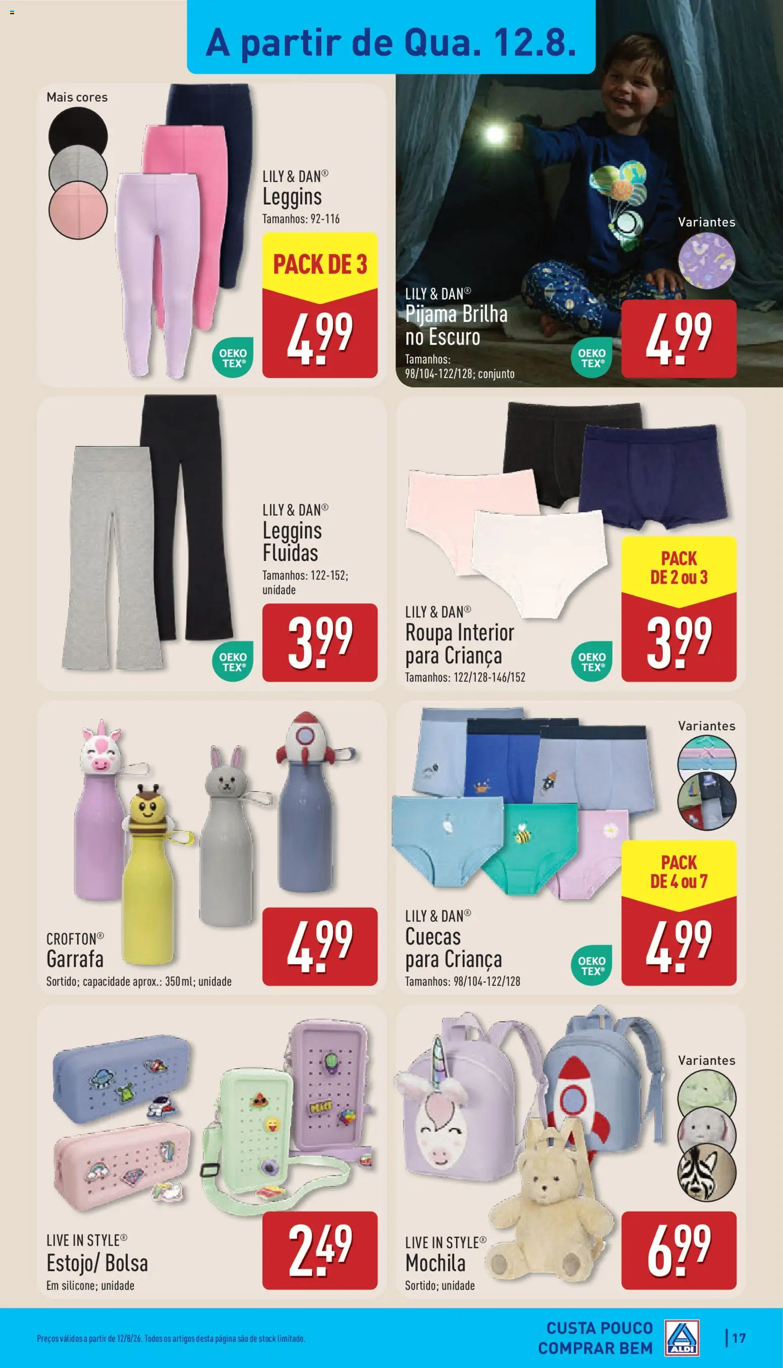 Aldi folheto │ válido de 10/08/2026 | Página: 17 | Produtos: Bolsa, Roupa interior, Leggings, Cuecas