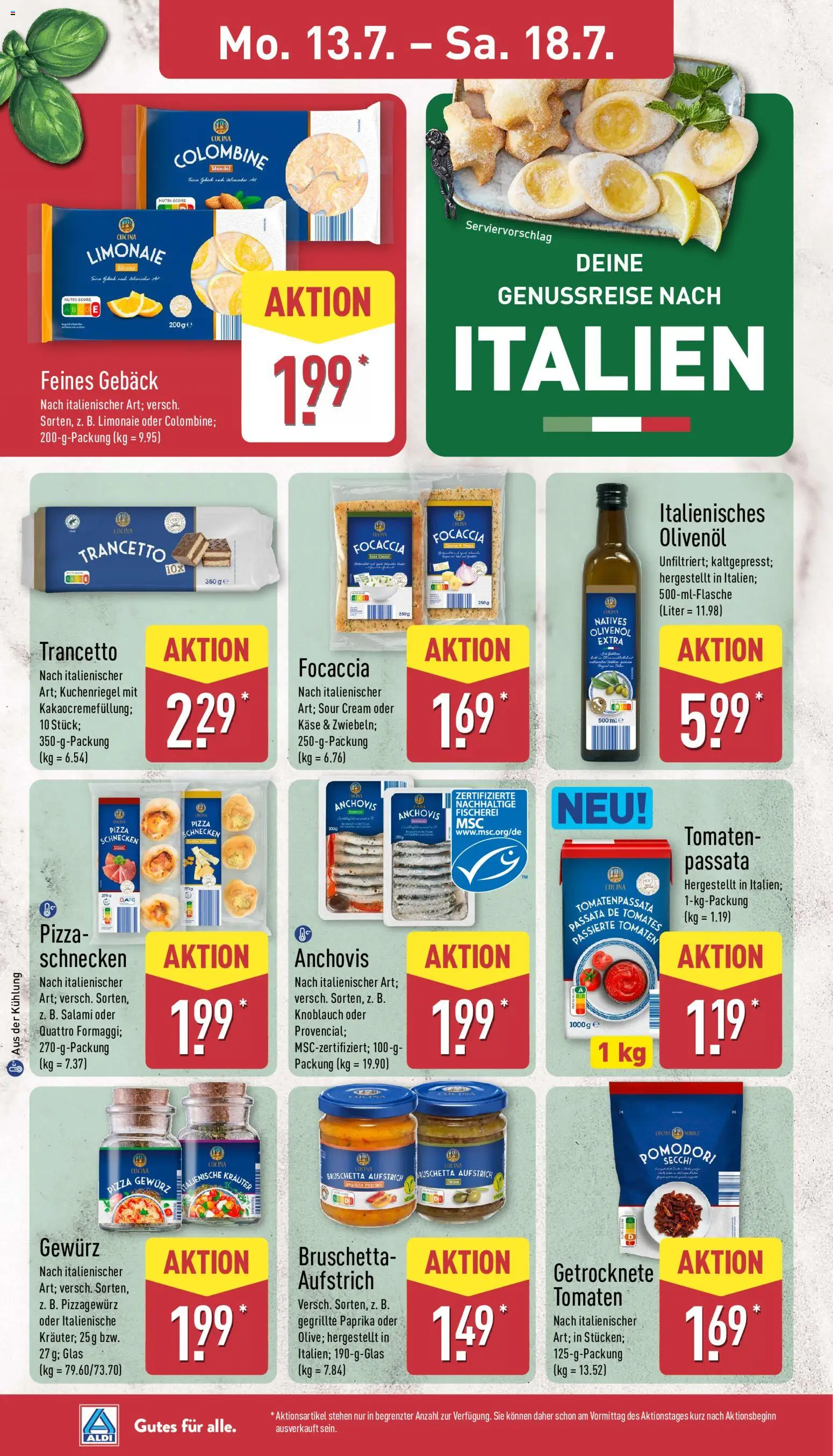 Aldi Prospekt – gültig ab 13.07.2026 | Seite: 12 | Produkte: Käse, Paprika, Salami, Pizza