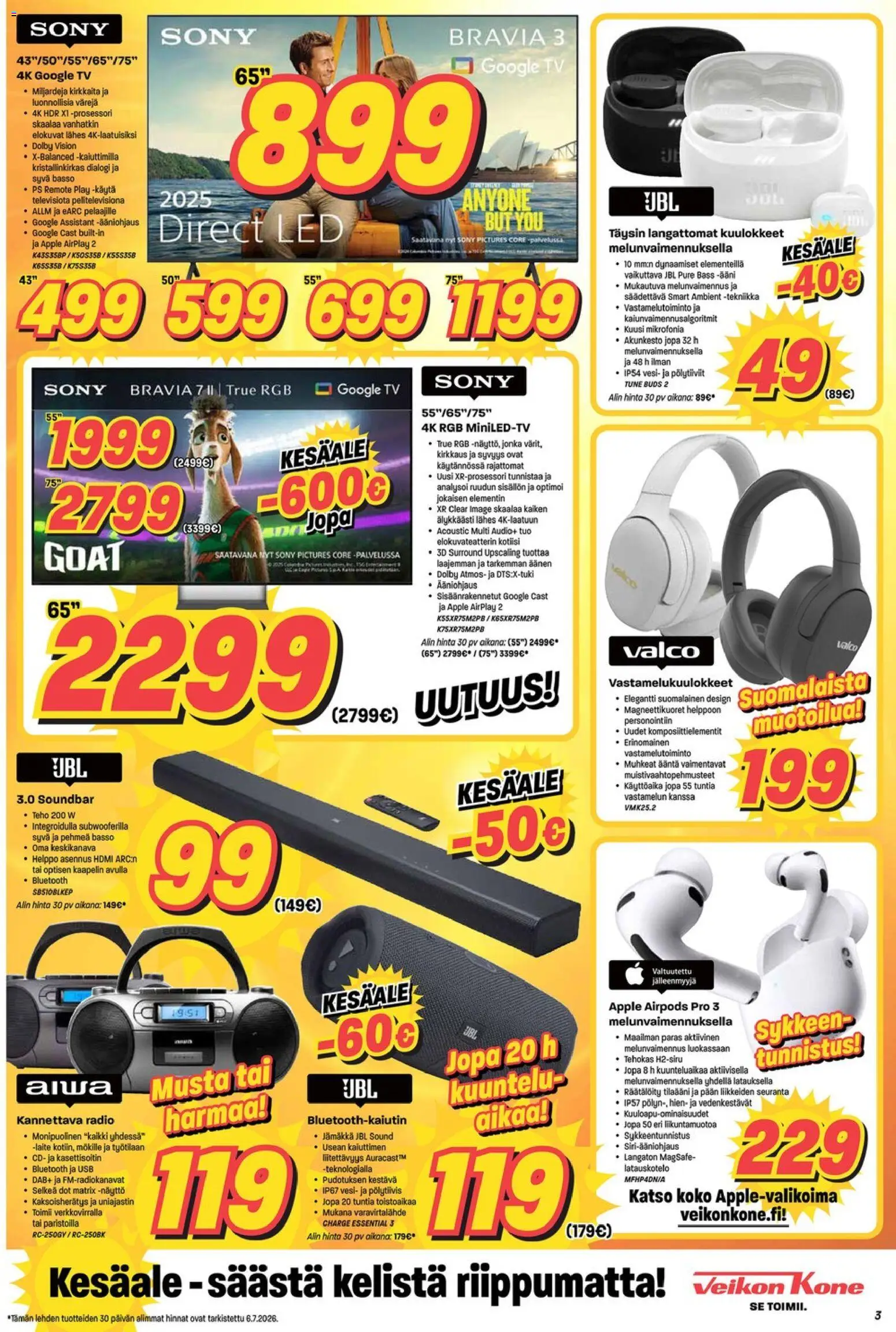 Veikon Kone tarjoukset – voimassa 13/07/2026 alkaen | Sivu: 3 | Tuotteet: USB, Vastamelukuulokkeet, Soundbar, Näyttö