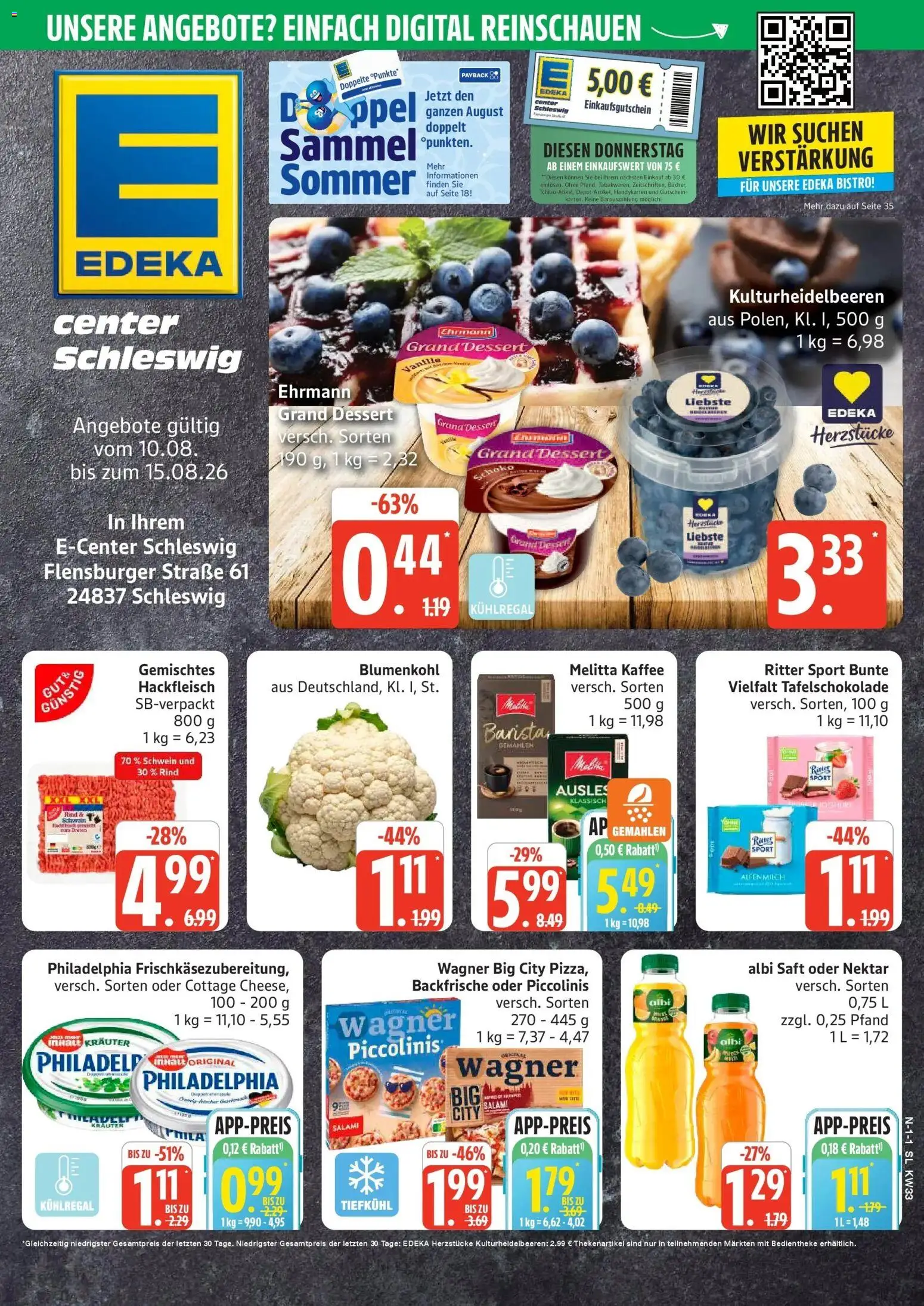 Edeka Prospekt Schleswig (ab 10.08.2026) » Angebote Online | Seite: 1 | Produkte: Melitta kaffee, Ehrmann grand dessert, Flensburger, Piccolinis