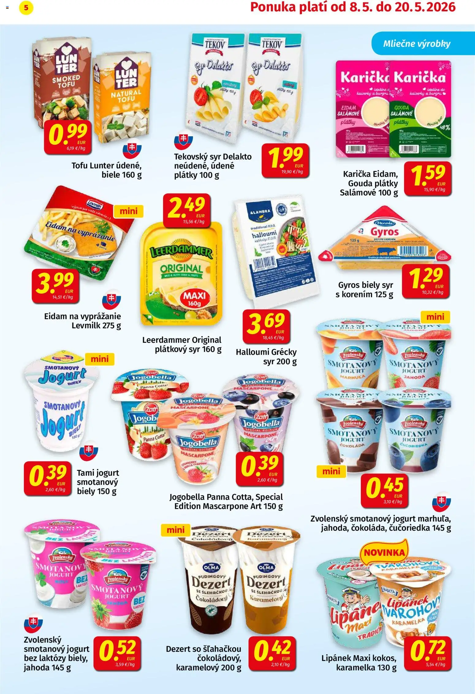 Nové Koruna akcie – leták je platný od 08.05.2026 | Strana: 5 | Produkty: Syr, Jogurt, Gouda, Tofu