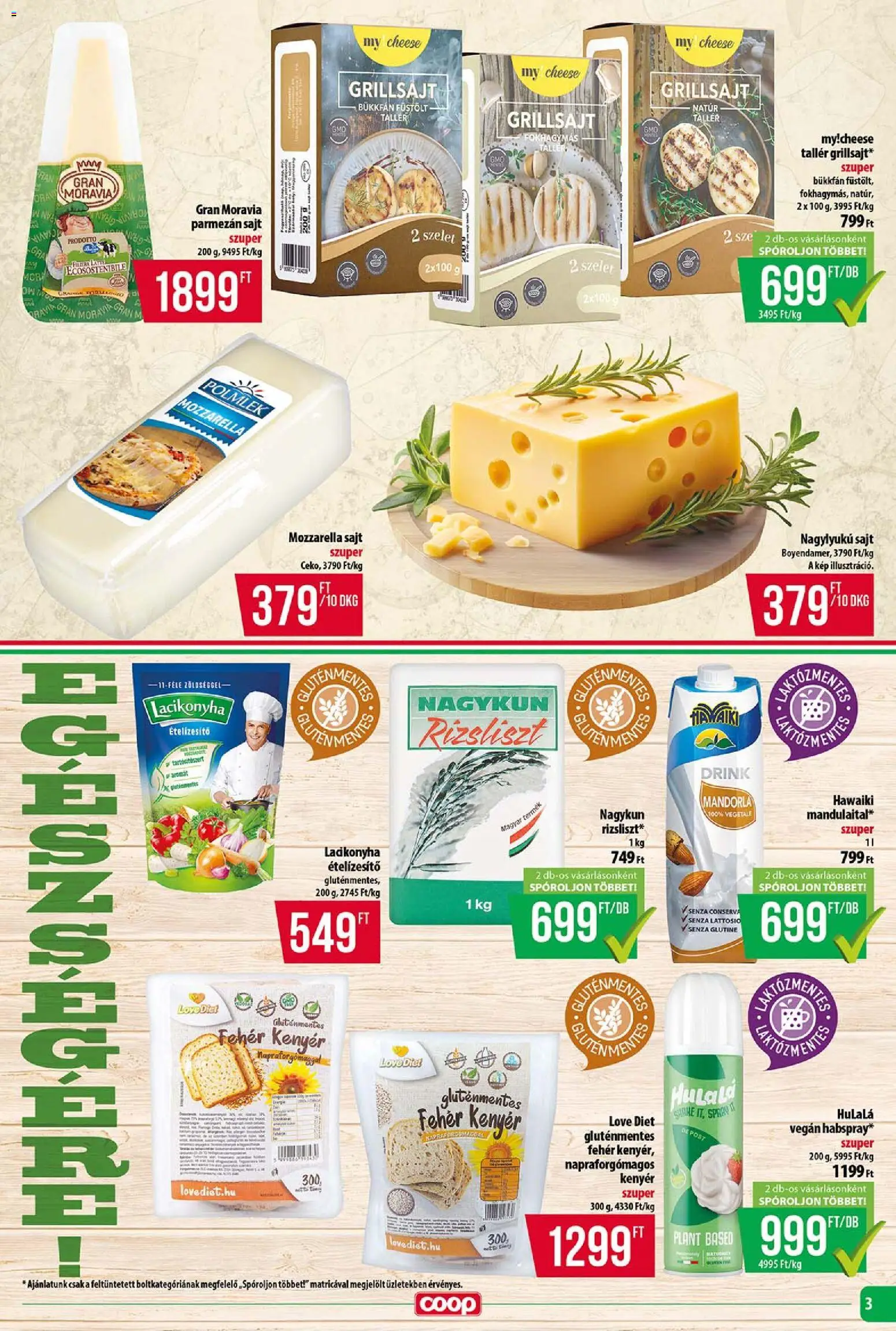 COOP akciós ujság - amely érvényes a következő dátumtól: 2026.08.13. | Oldal: 3 | Termékek: Grillsajt, Kenyér, Vegán, Ételízesítő