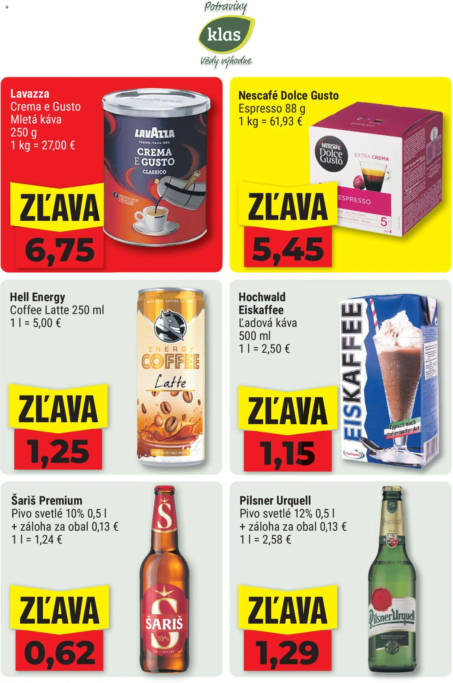 Nové Klas akcie – leták je platný od 10.08.2026 | Strana: 11 | Produkty: Dolce Gusto, Pilsner Urquell, Mletá káva, Ľadová káva