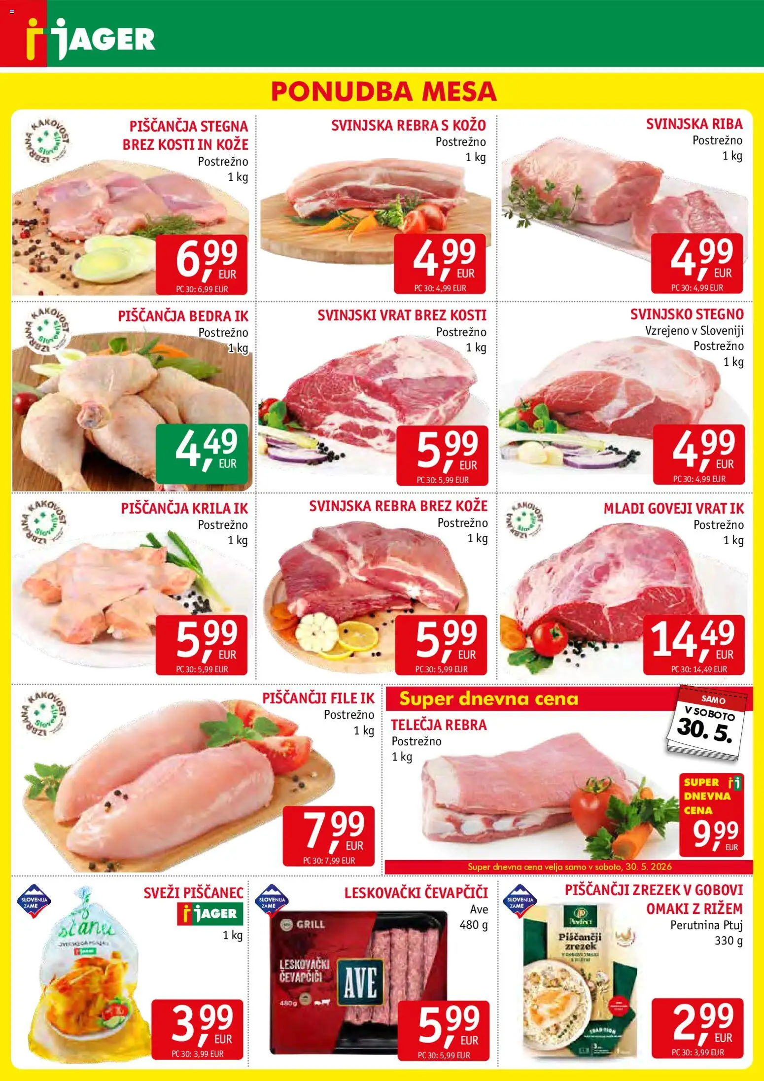 Novi Jager katalog ponudbe – veljaven od 27.05.2026 | Stran: 3 | Izdelki: Piščančja bedra, Piščančja krila, Riba, Grill