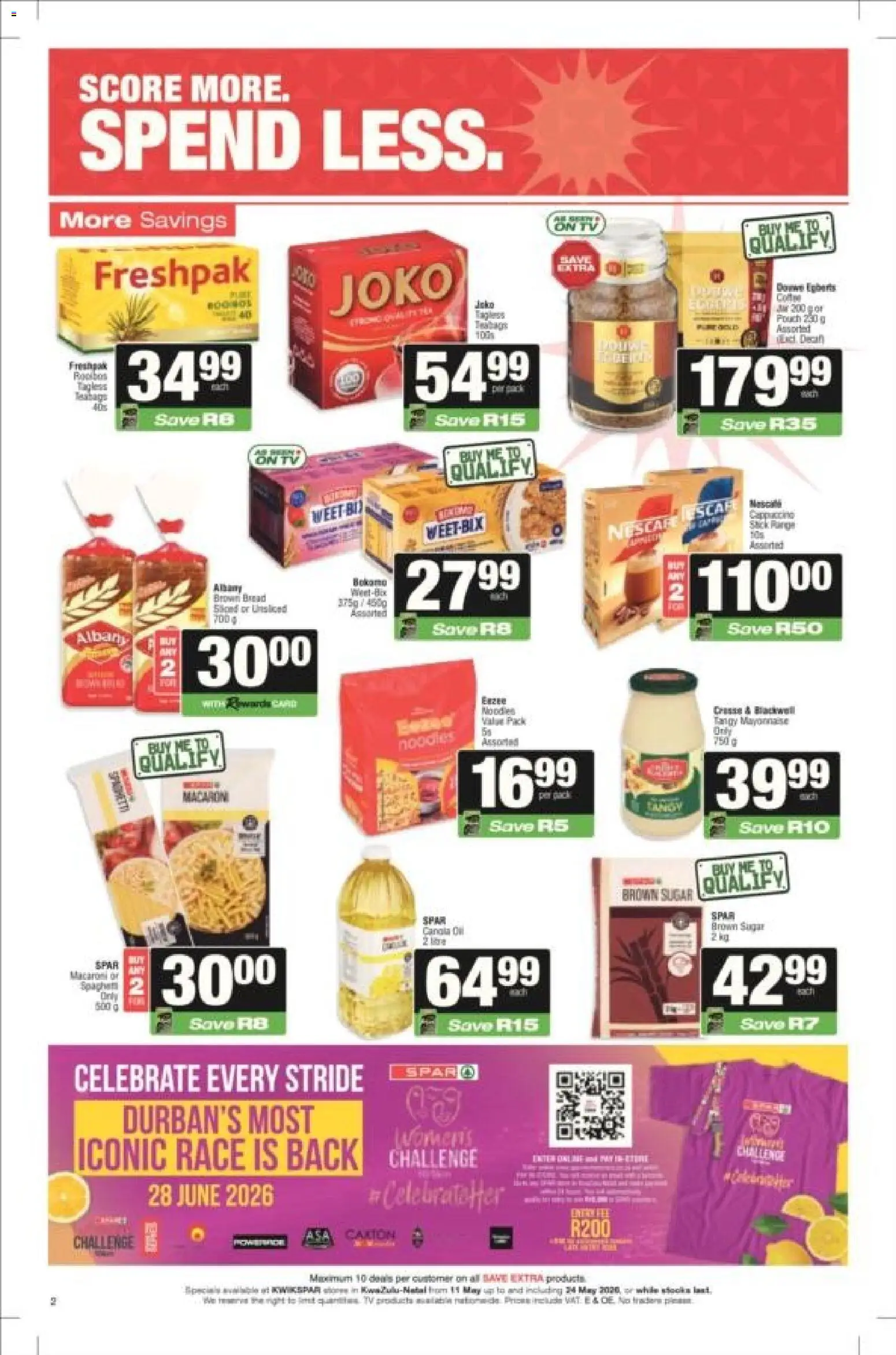 New KWIKSPAR catalogue – valid from 11.05.2026 | Page: 2 | Products: TV, Oil, Bread, Noodles