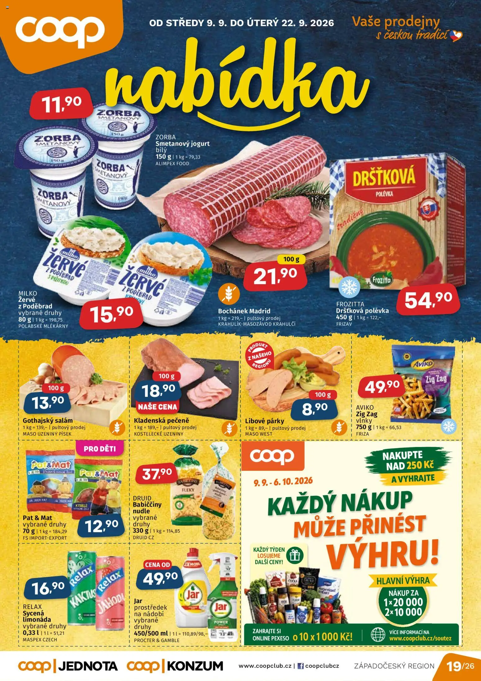 Coop leták - Západočeský region od 09.09.2026 | Strana: 1 | Produkty: Jogurt, Salám, Gothajský salám, Maso