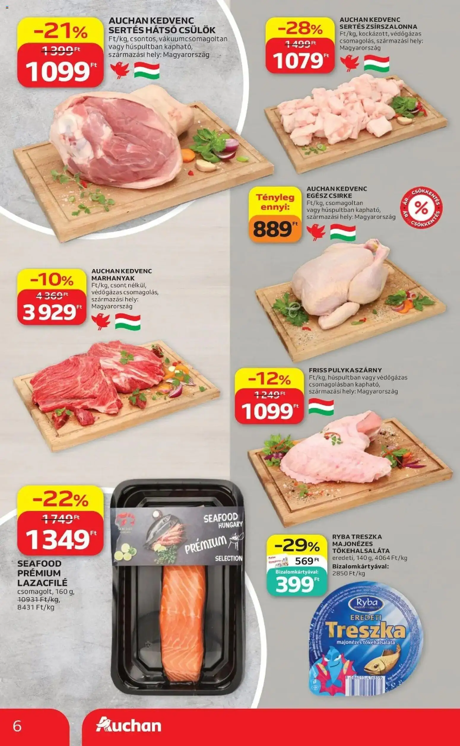 Auchan akciós ujság - amely érvényes a következő dátumtól: 2026.09.24. | Oldal: 6 | Termékek: Csirke, Bacon, Csülök, Marhanyak