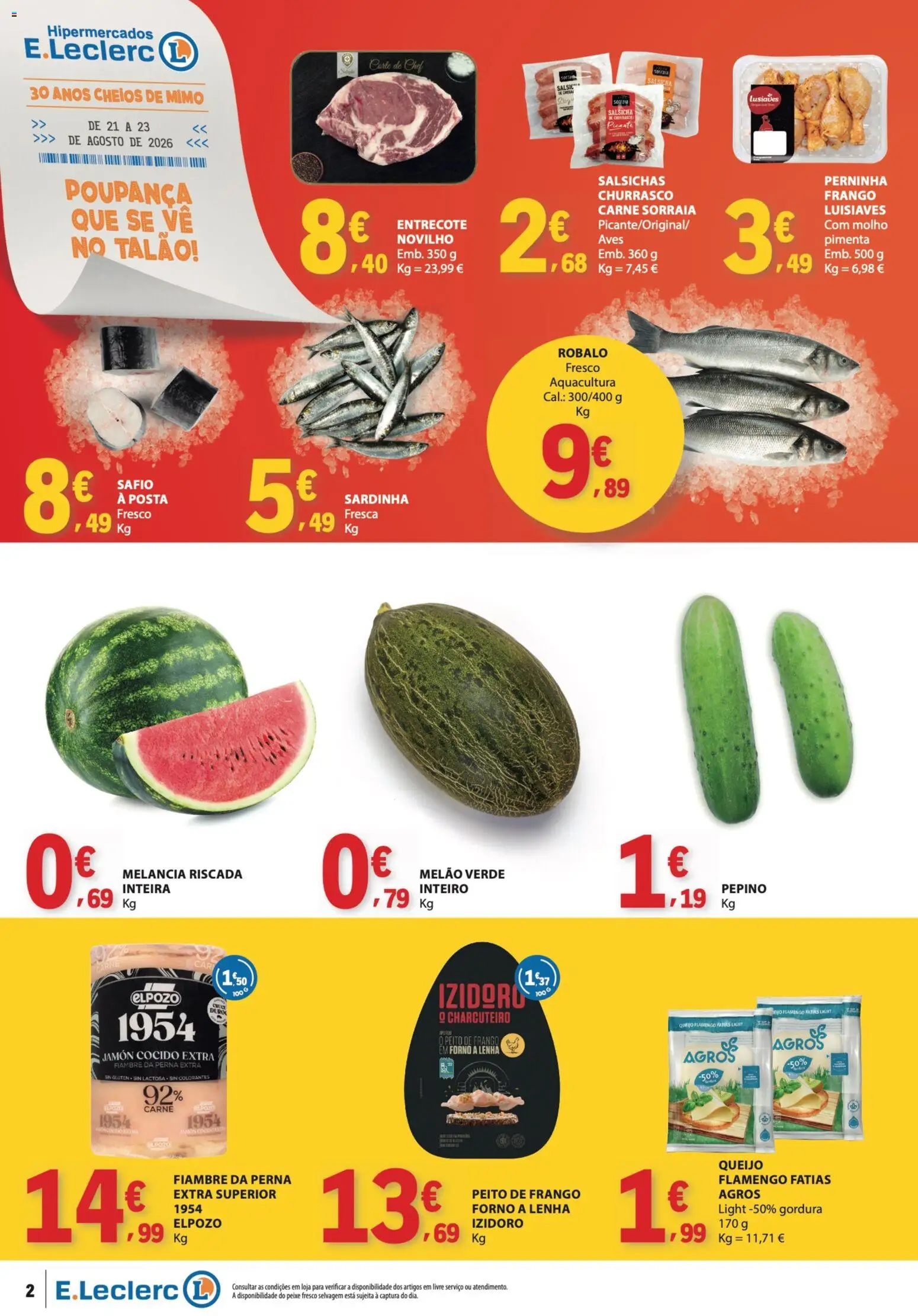 E.Leclerc Catálogo Fim de Semana │ válido de 21/08/2026 | Página: 2 | Produtos: Forno, Peito de frango, Queijo, Carne