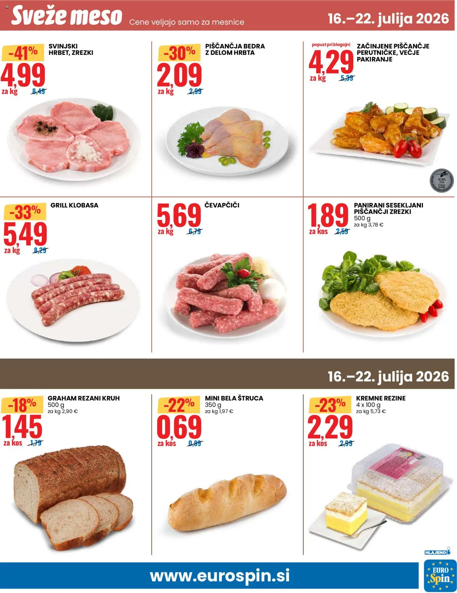 Novi Eurospin katalog ponudbe – veljaven od 16.07.2026 | Stran: 13 | Izdelki: Čevapčiči, Piščančja bedra, Zrezki, Grill