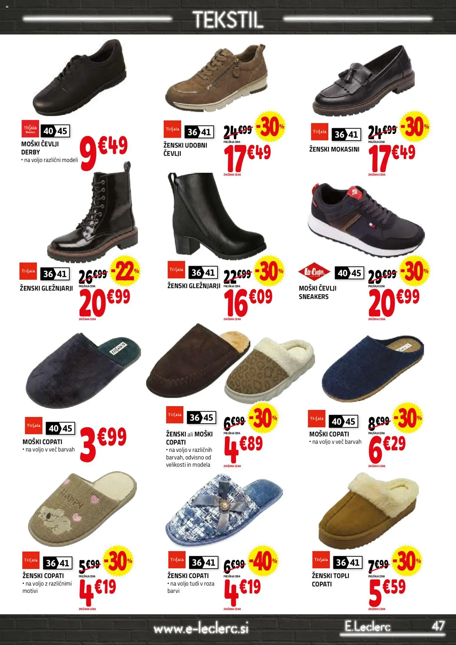 Novi E.leclerc katalog ponudbe – veljaven od 23.09.2026 | Stran: 47 | Izdelki: Cevlji, Copati