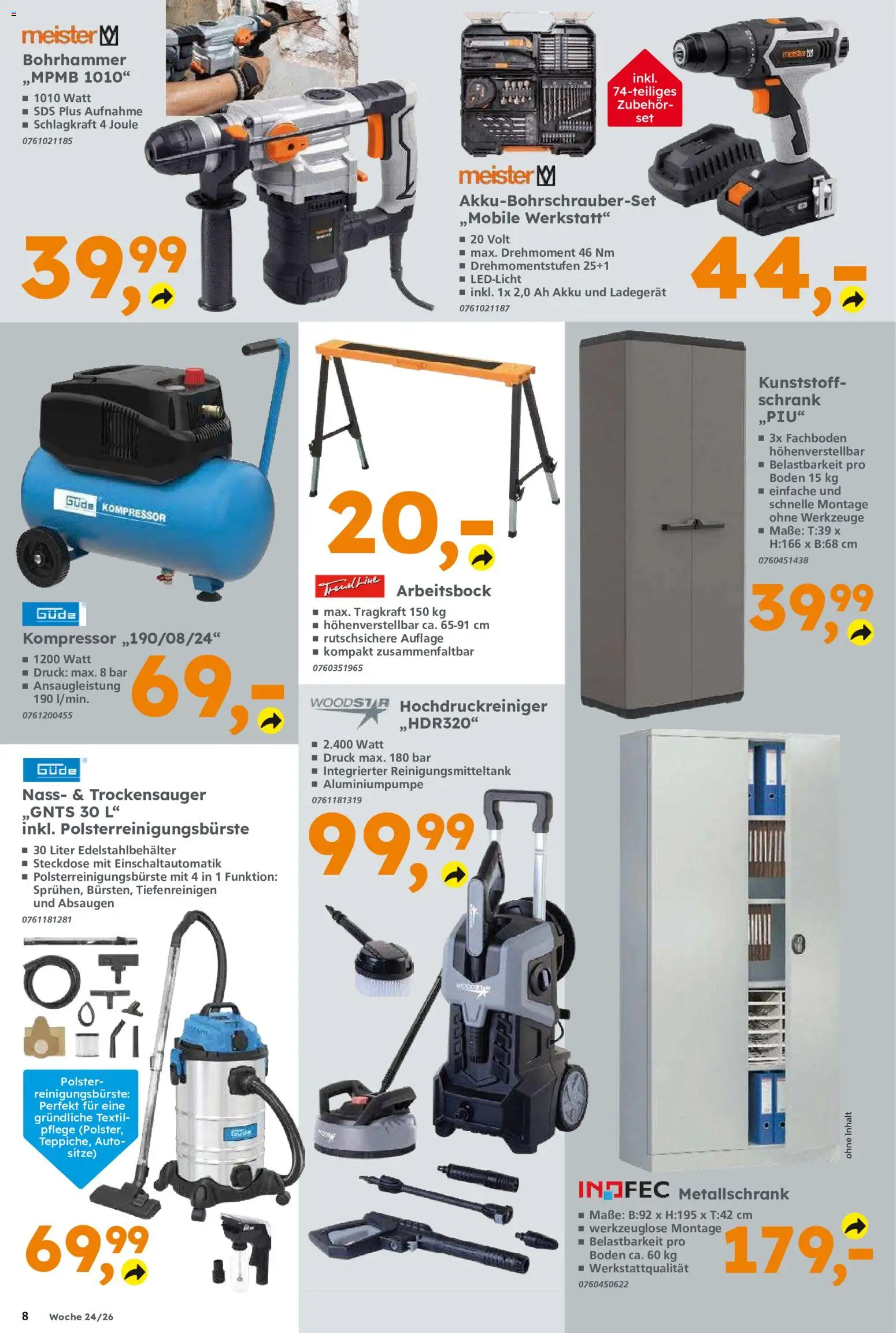 Globus Baumarkt Prospekt Zweibrücken – gültig ab 08.06.2026 | Seite: 8 | Produkte: Steckdose, Schrank, Hochdruckreiniger, Ladegerät