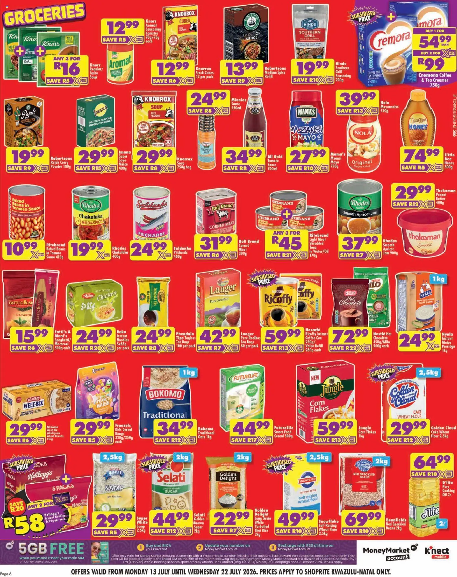 New Shoprite catalogue – valid from 13/07/2026 | Page: 6 | Products: Creamer, Chocolate, Tomato sauce, Soya mince