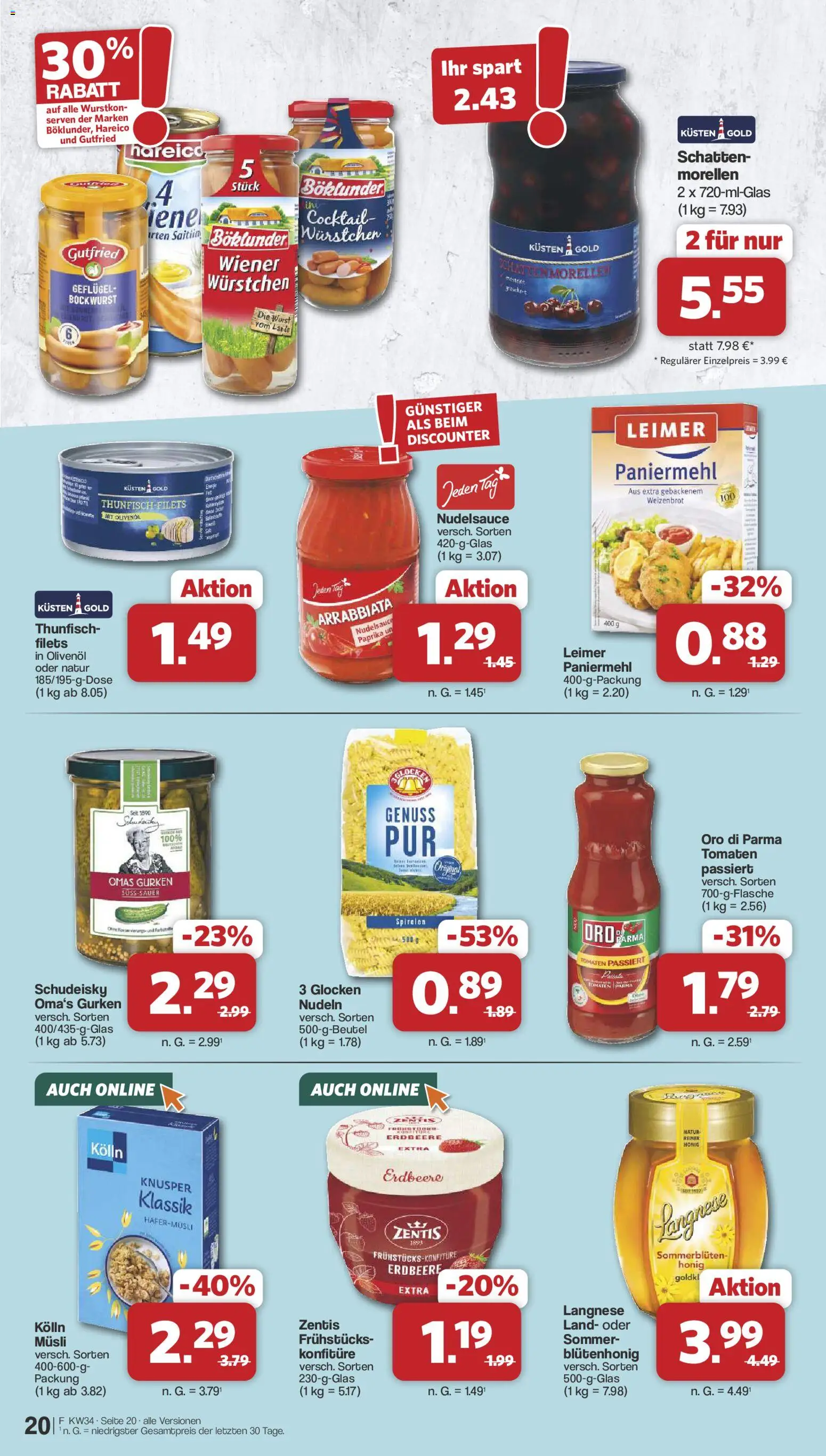Famila Nordwest Prospekt – gültig ab 17.08.2026 | Seite: 20 | Produkte: Bockwurst, Olivenol, Tomaten, Gurken
