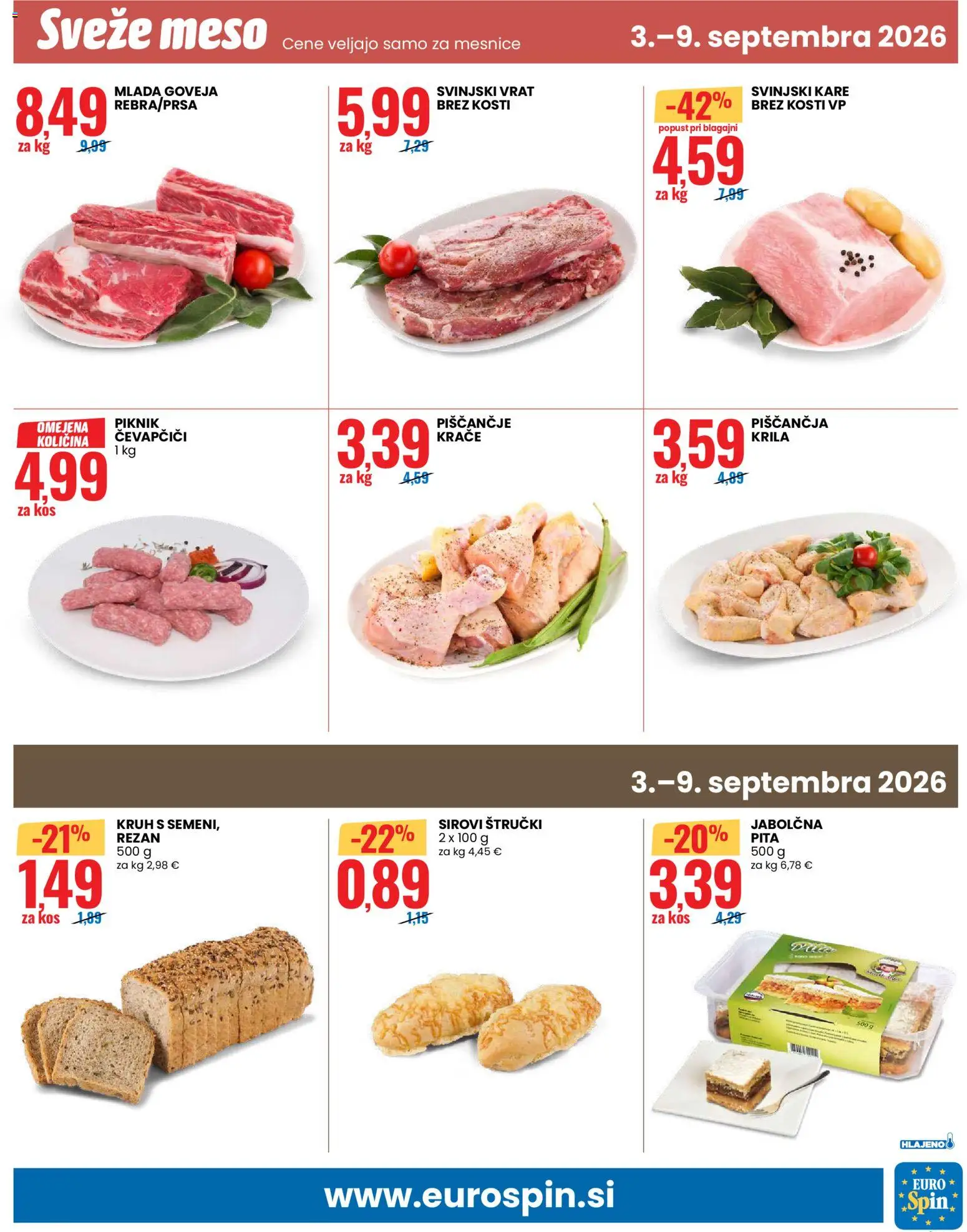 Novi Eurospin katalog ponudbe – veljaven od 03.09.2026 | Stran: 13 | Izdelki: Pita, Kos, Kruh, Svinjski kare