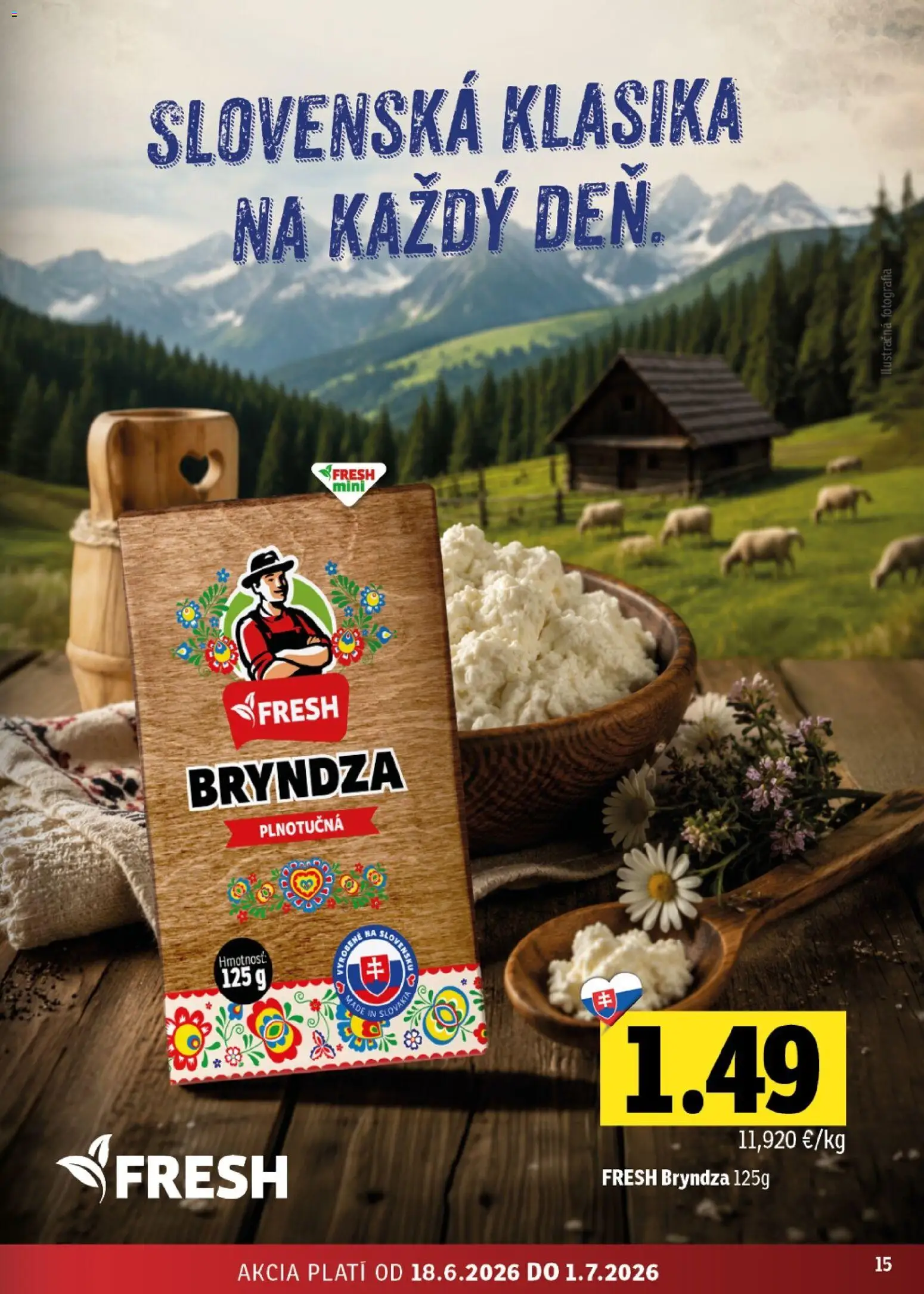 Nové Fresh akcie – leták je platný od 18.06.2026 | Strana: 15 | Produkty: Bryndza