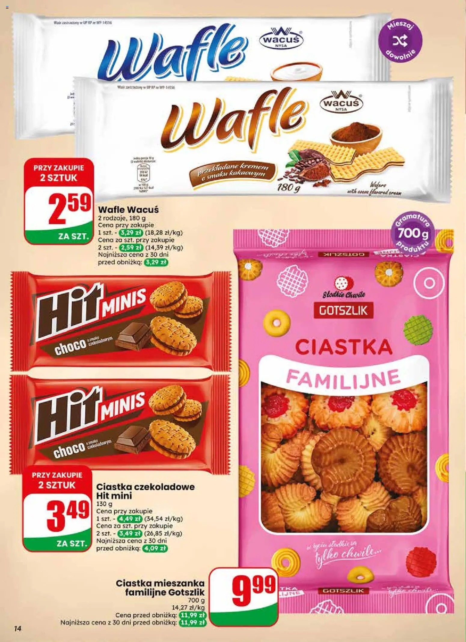Dino gazetka od 13.05.2026 | Strona: 14 | Produkty: Wafle, Ciastka czekoladowe, Ciastka