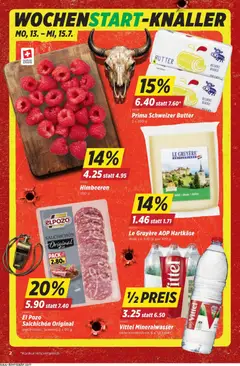 Prima Schweizer Butter, Prima Schweizer Butter 2 x 250 g ab 09.07.2026 gültig | Seite: 2 | Produkte: Mineralwasser, Butter, Salami
