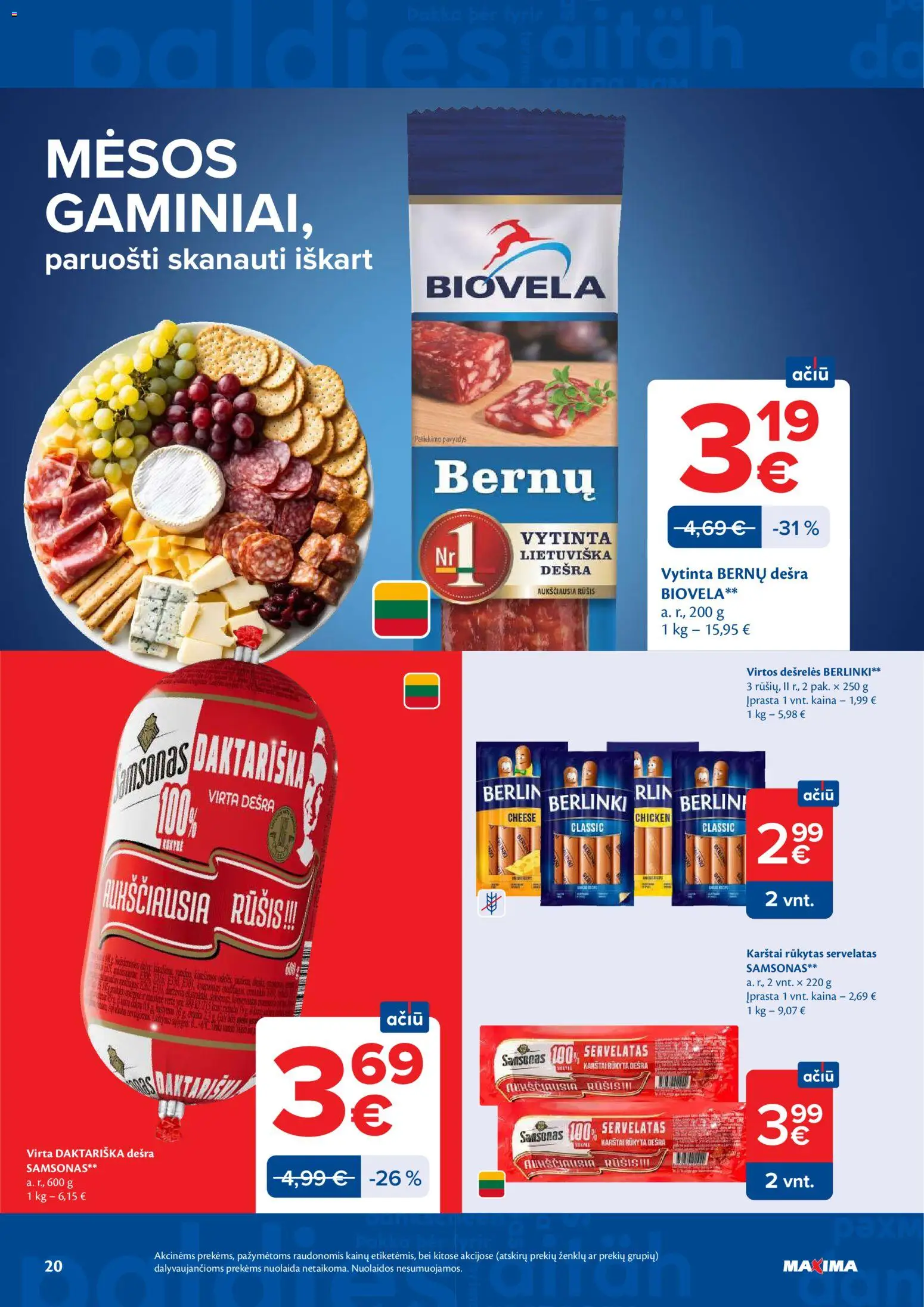 MAXIMA akcijos nuo 2026.06.23 | Puslapis: 20 | Prekių: Dešrelės, Dešra