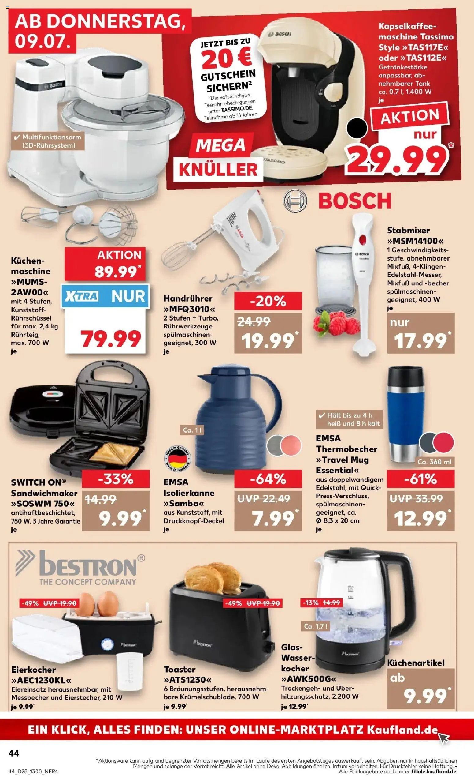 Kaufland Prospekt Wiesbaden – gültig ab 09.07.2026 | Seite: 44 | Produkte: Bosch, Sandwichmaker, Eierkocher, Stabmixer