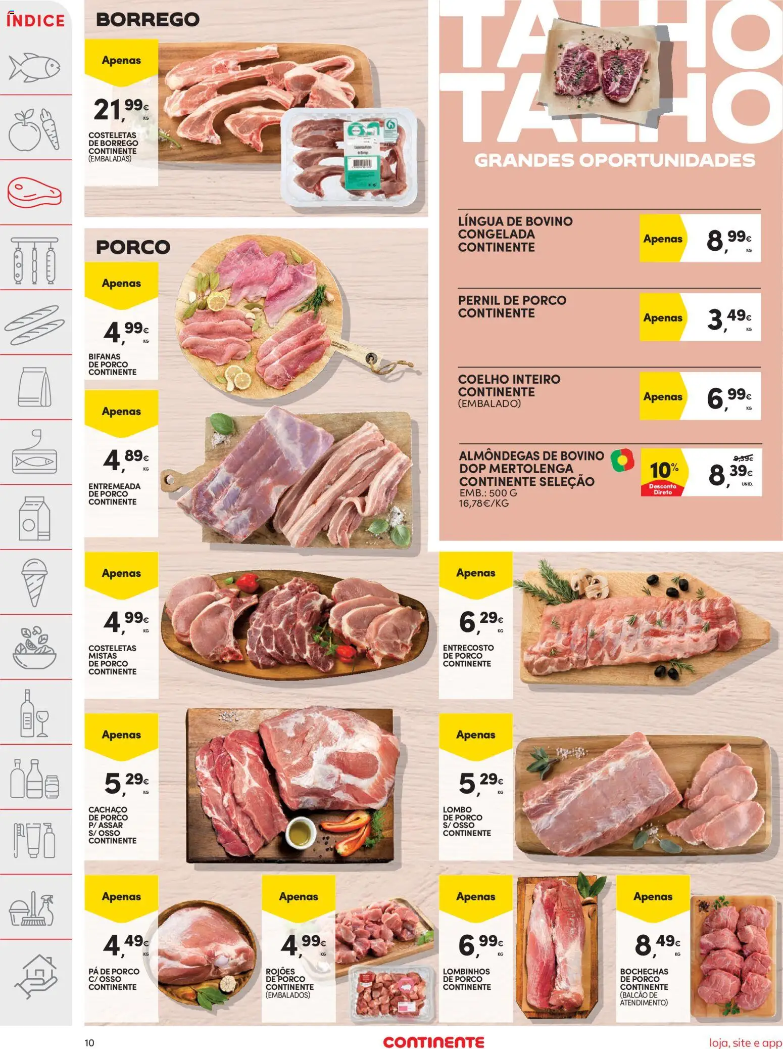 Continente folheto │ válido de 29/09/2026 | Página: 10 | Produtos: Pá de porco, Entremeada, Coelho, Pá