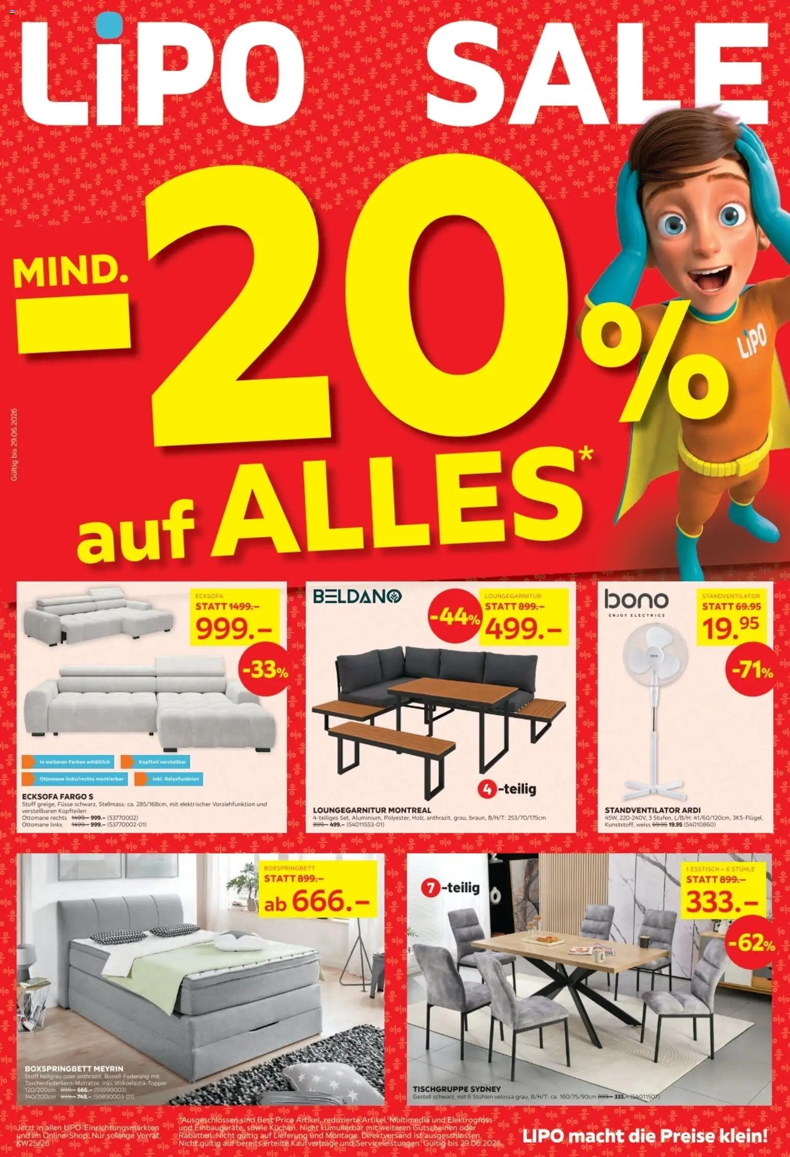 Lipo aktionen – gültig ab 16.06.2026 | Seite: 1 | Produkte: Boxspringbett, Ecksofa