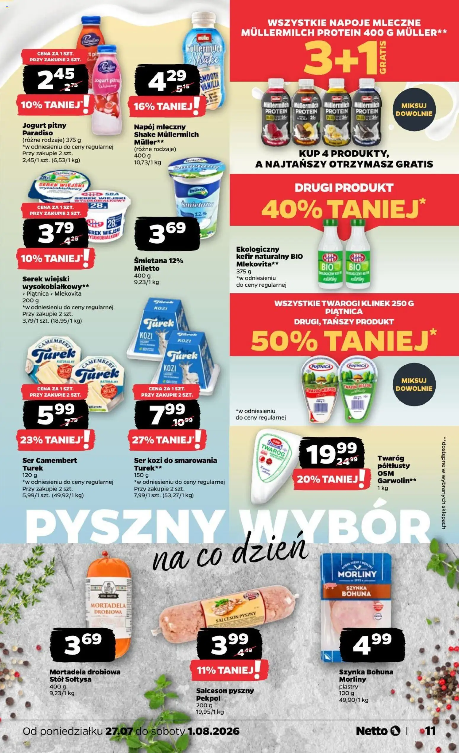 Netto gazetka od poniedziałku od 27.07.2026 | Strona: 11 | Produkty: Ser camembert, Jogurt, Śmietana, Twaróg