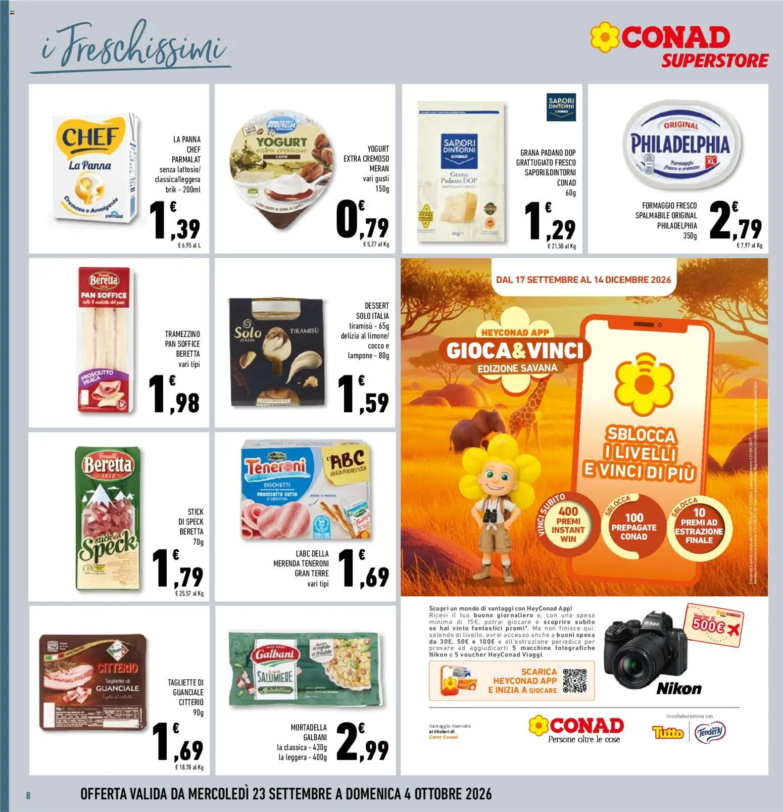 Volantino Conad del 23/09/2026 | Pagina: 8 | Prodotti: Speck, Mortadella, Tramezzino, Guanciale