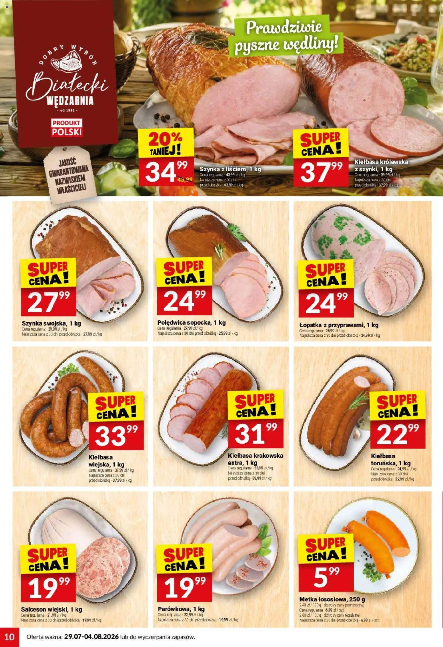 Twój Market gazetka od 29.07.2026 | Strona: 10 | Produkty: Kiełbasa, Szynka, Kiełbasa krakowska, Wędliny