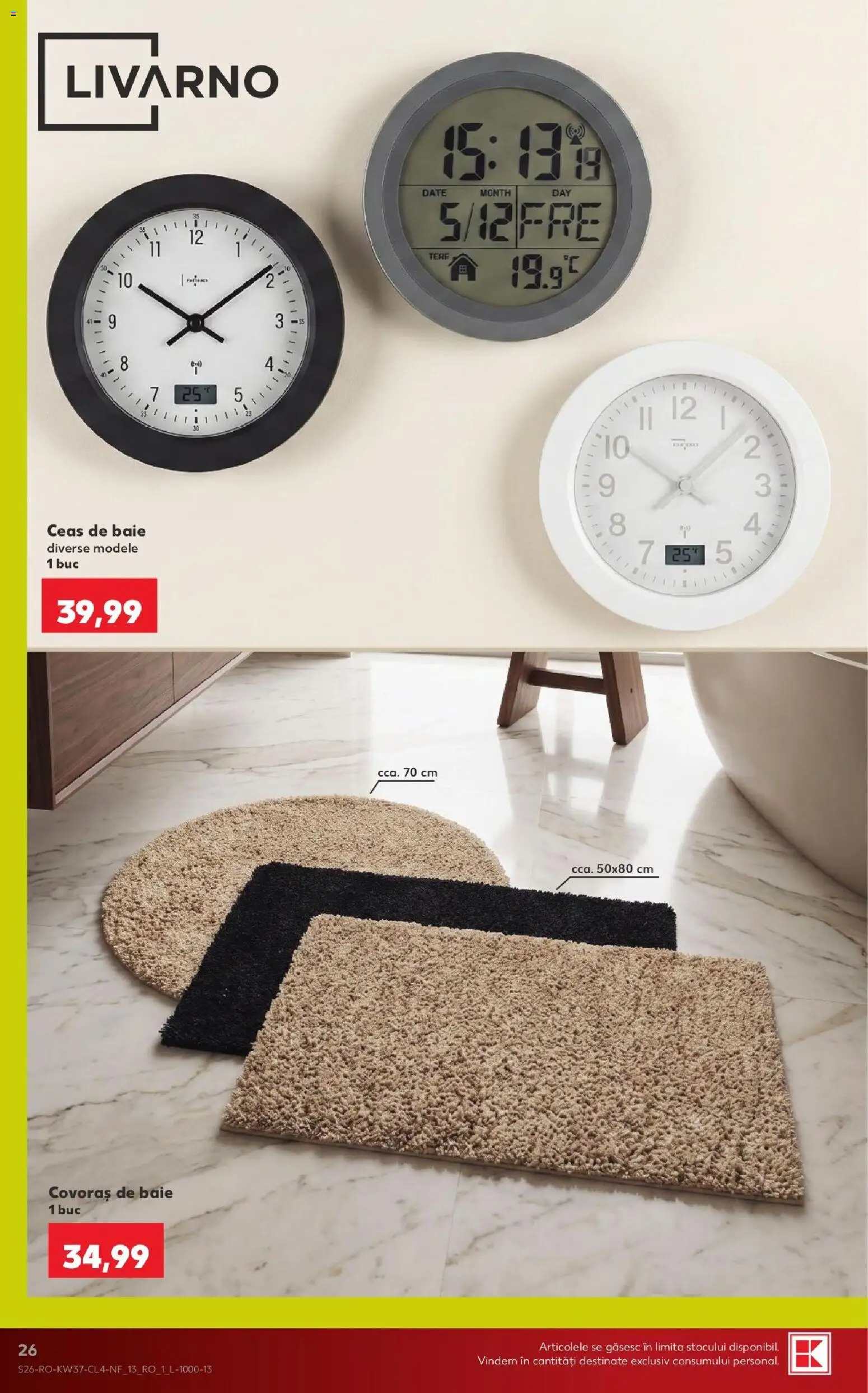 Noul catalog Kaufland – valabil de la 09.09.2026 | Pagină: 26 | Produse: Ceas, Covoraș de baie