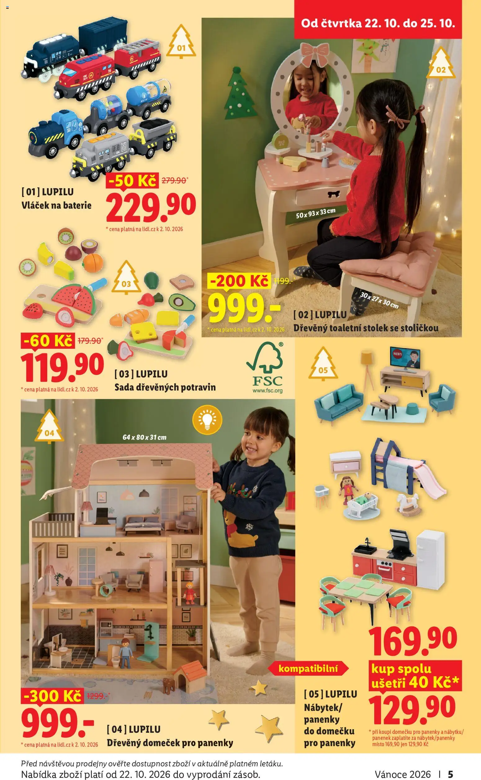Lidl leták - Vánoční inspirace 2026 od 19.10.2026 | Strana: 5 | Produkty: Toaletní stolek, Stolek, Domeček pro panenky, Baterie