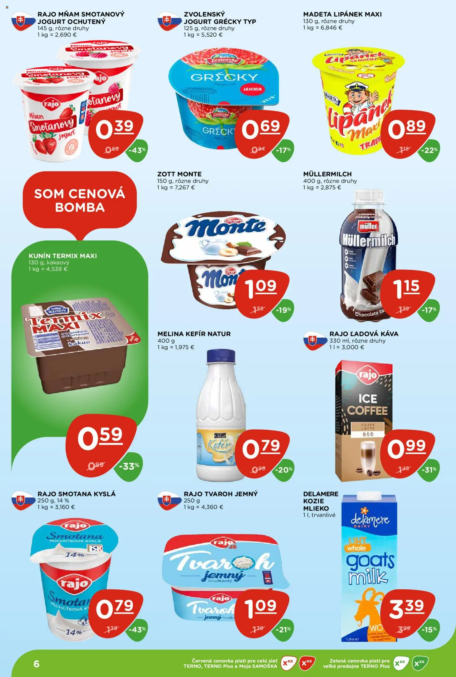 Nové Terno akcie – leták je platný od 21.05.2026 | Strana: 6 | Produkty: Mlieko, Smotana, Tvaroh, Kakao