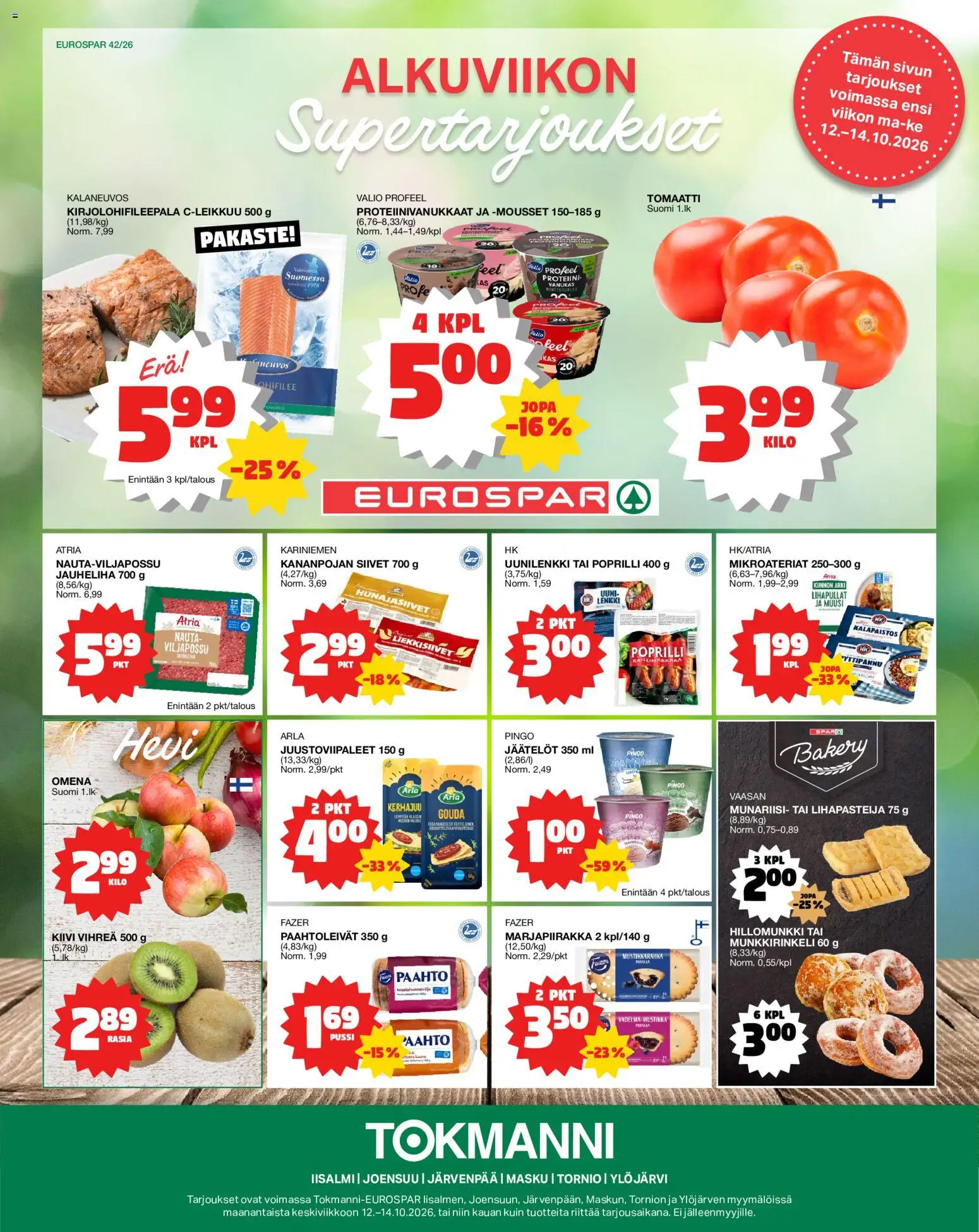 Tokmanni Eurospar – voimassa 12/10/2026 alkaen | Sivu: 1 | Tuotteet: Uuni, Jauheliha, Kiivi