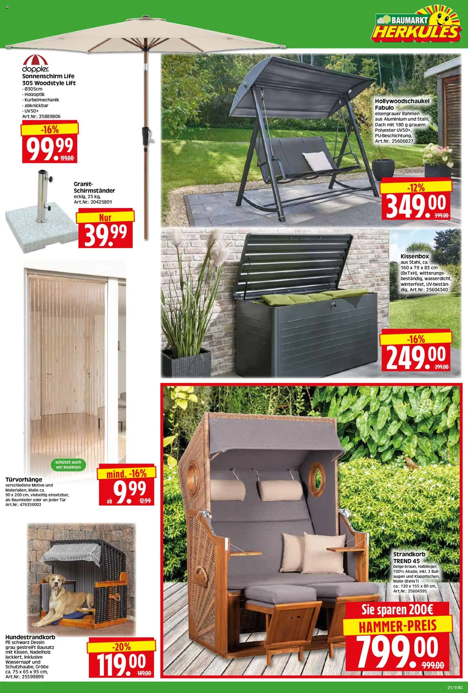 HERKULES Bau & Garten – gültig ab 18.05.2026 | Seite: 9 | Produkte: Raumteiler, Tür, Schirmständer, Sonnenschirm