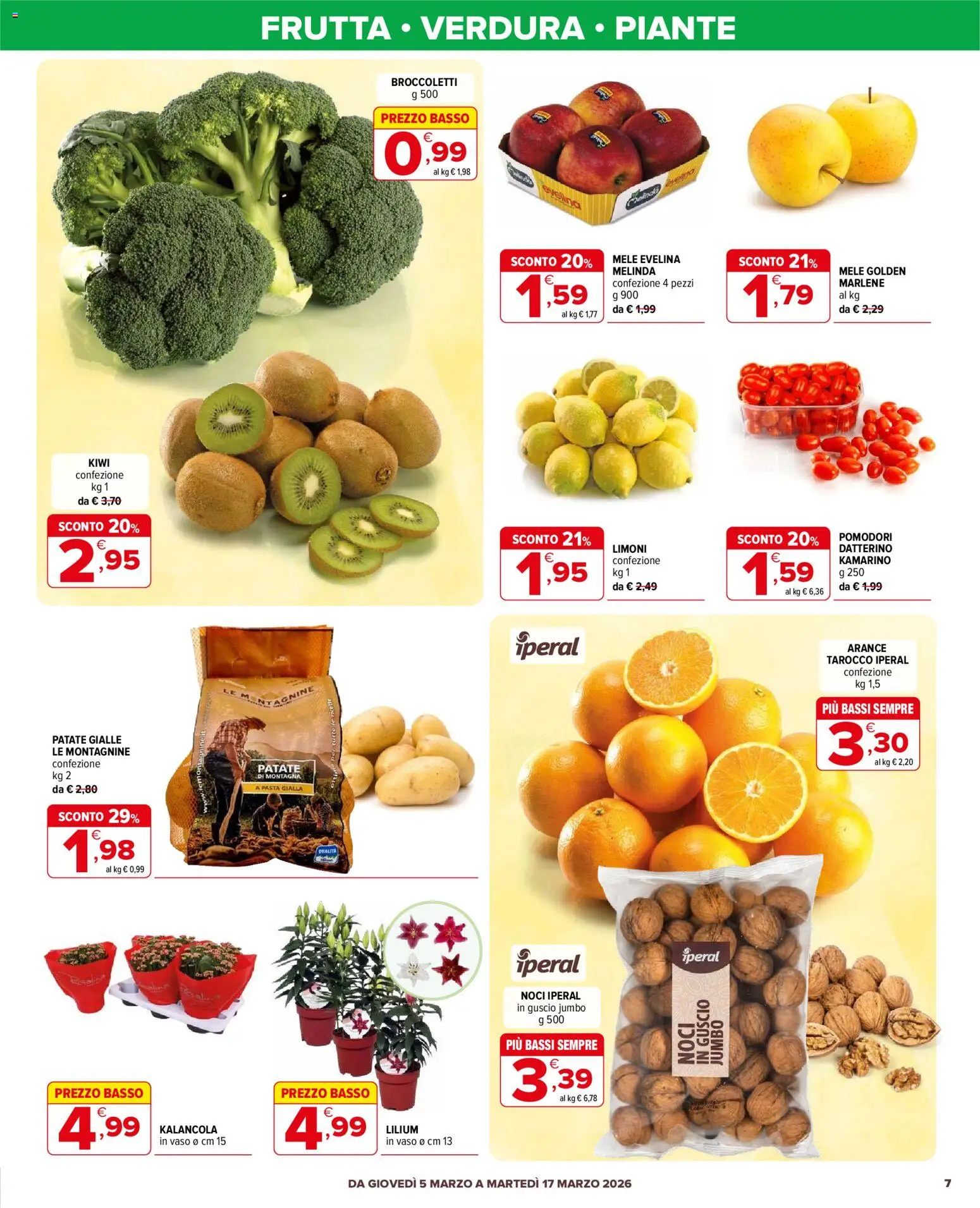 Volantino Iperal del 05.03.2026 | Pagina: 7 | Prodotti: Arance, Kiwi, Frutta, Noci