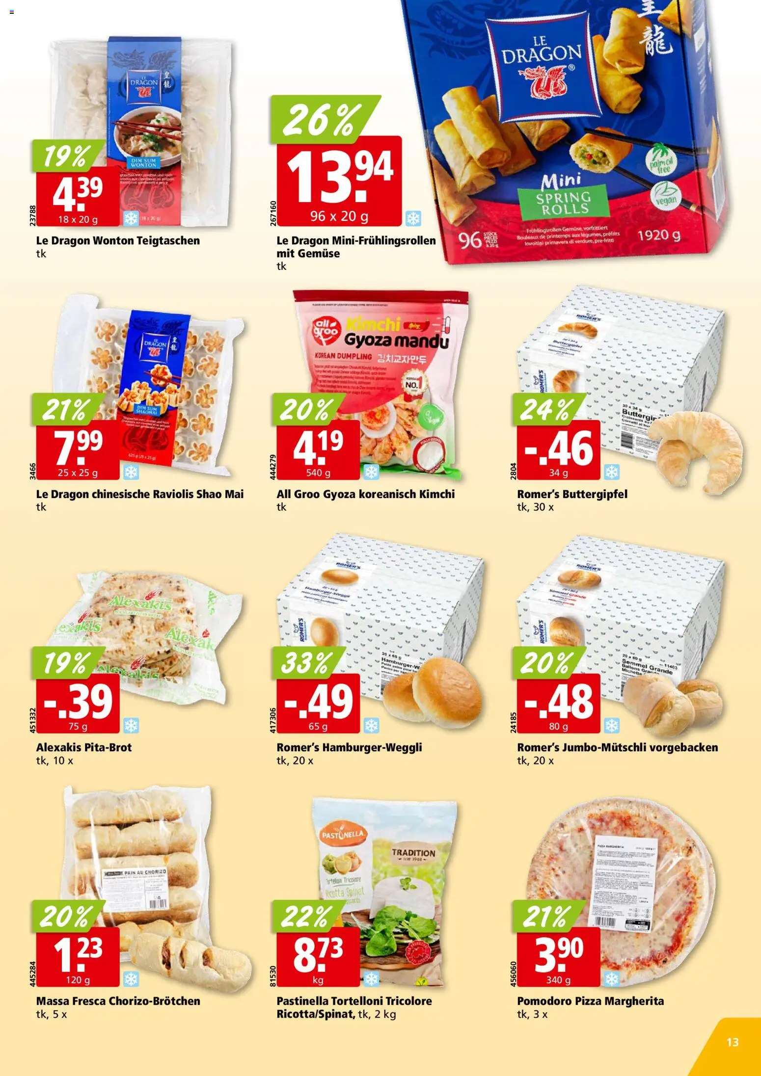 Aligro aktionen Chavannes, Matran, Genf, Sitten – gültig ab 17.08.2026 | Seite: 13 | Produkte: Pizza, Gemüse, Kimchi, Ricotta