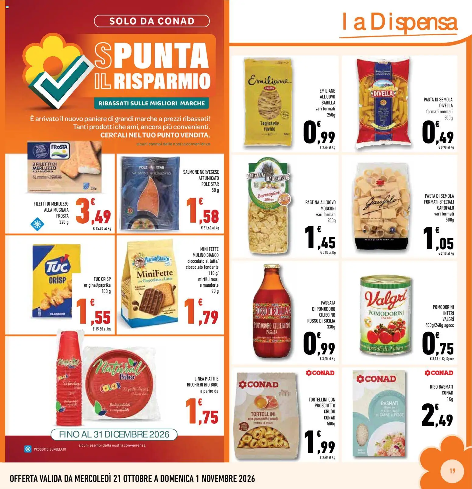Volantino Conad del 21/10/2026 | Pagina: 19 | Prodotti: Salmone, Prosciutto, Crackers, Carne