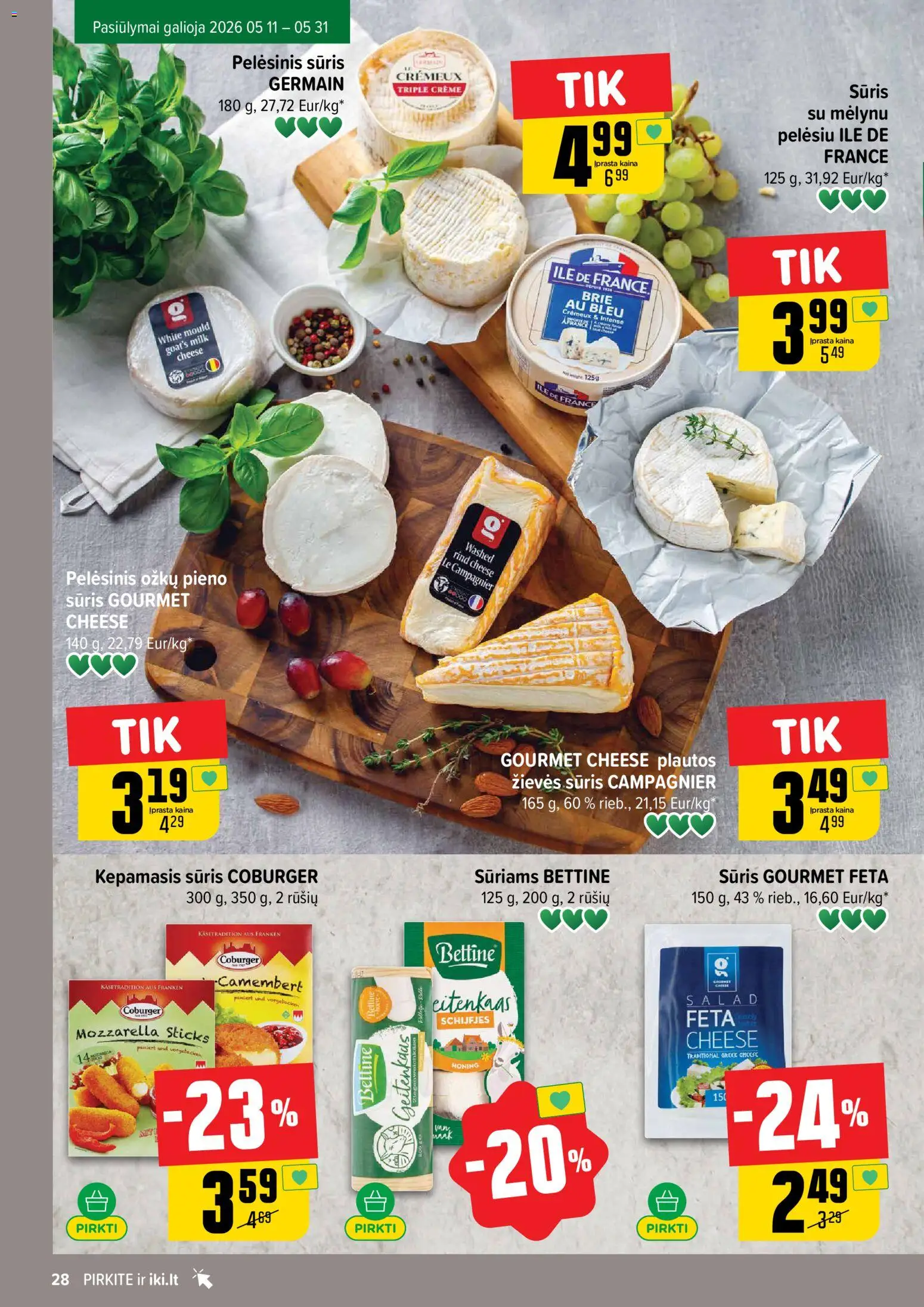 IKI akcijos nuo 18.05.2026 | Puslapis: 28 | Prekių: Pelėsinis sūris, Sūris