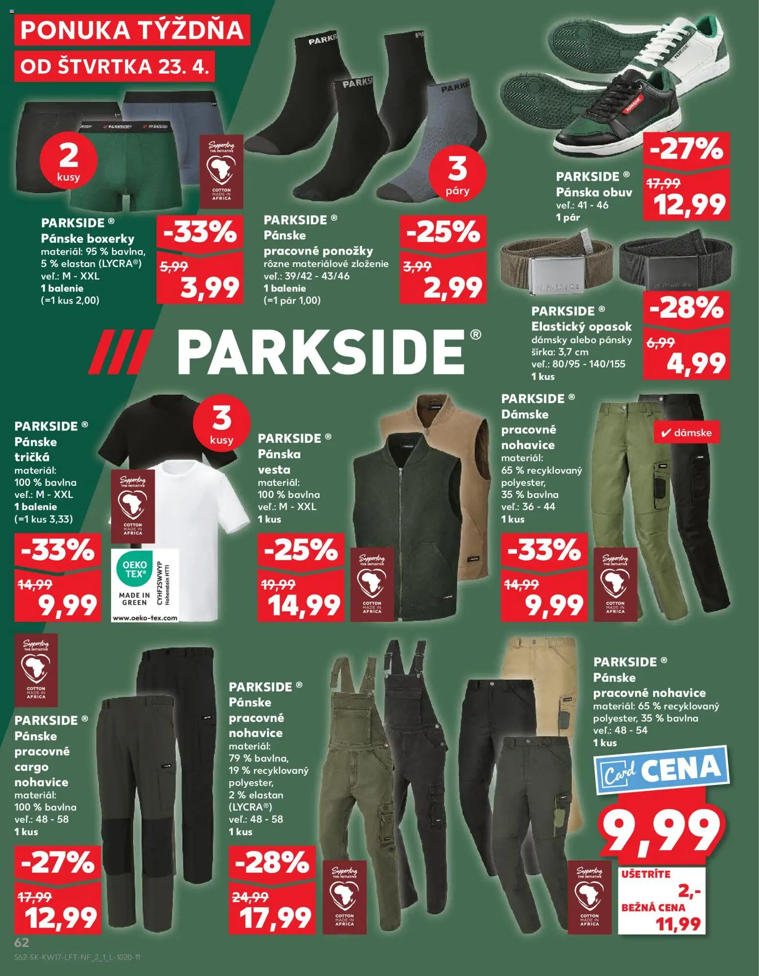 Nové Kaufland akcie – leták je platný od 23.04.2026 | Strana: 62 | Produkty: Parkside, Vesta, Boxerky, Opasok