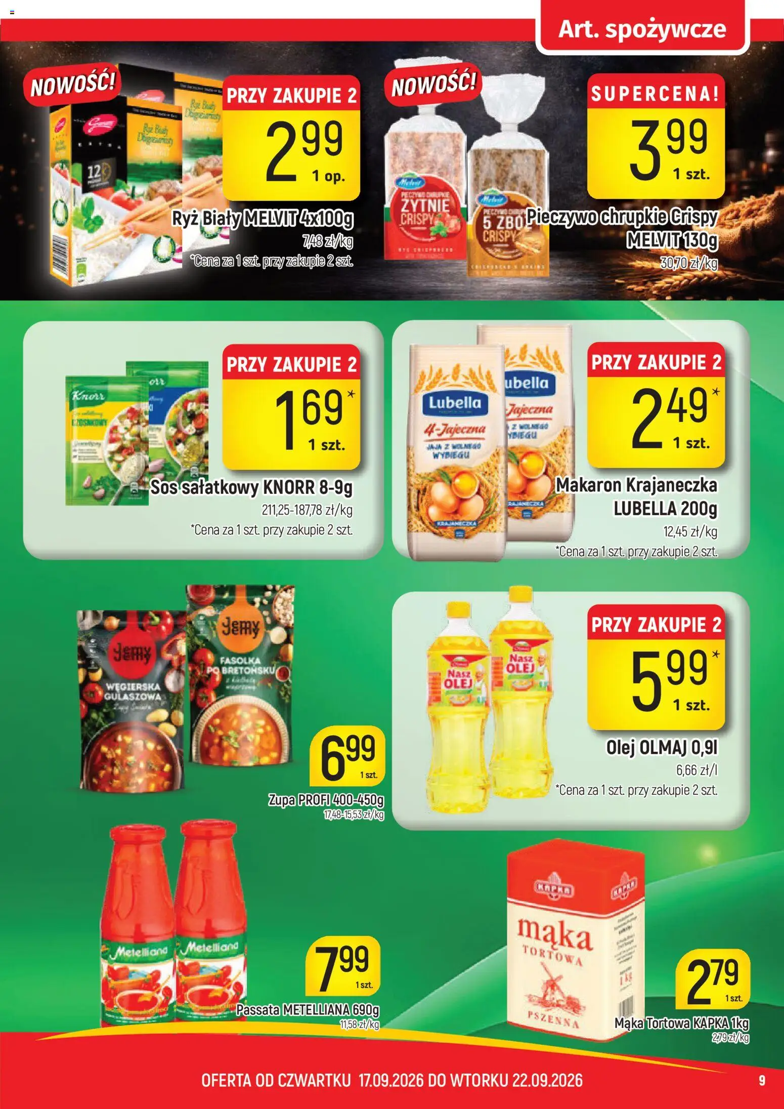 Piotruś Pan gazetka od 17.09.2026 | Strona: 9 | Produkty: Pieczywo, Mąka tortowa, Olej, Ryż