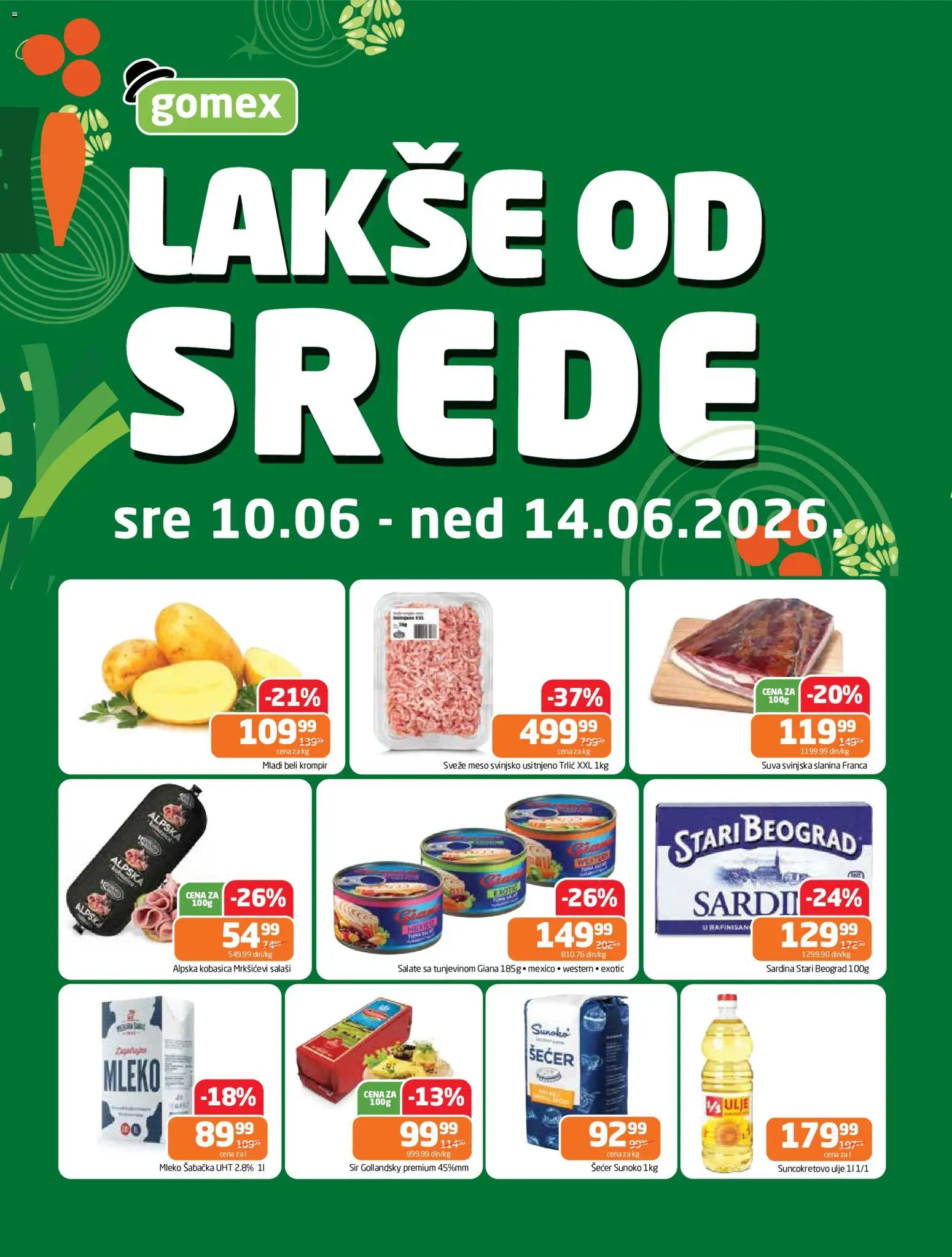 Gomex katalog - važi od 10.06.2026 | Strana: 1 | Proizvode: Šećer, Mleko, Sir, Slanina