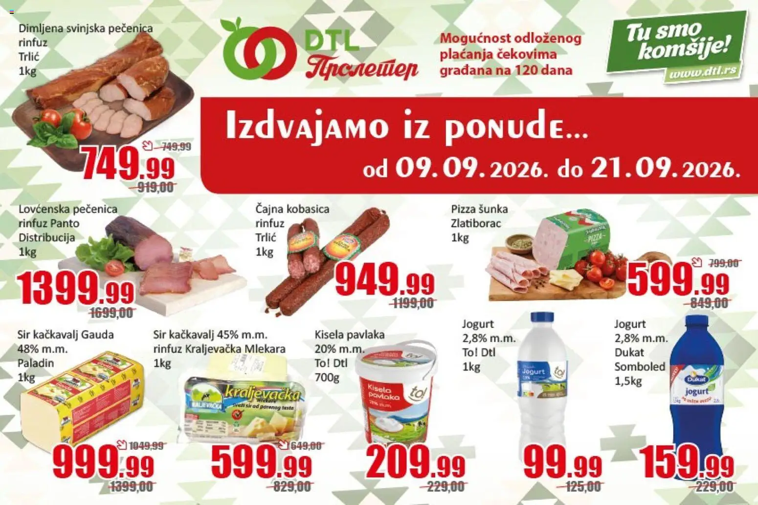Metalac Proleter katalog - važi od 09.09.2026 | Strana: 1 | Proizvode: Kisela pavlaka, Sir, Pizza šunka, Pavlaka