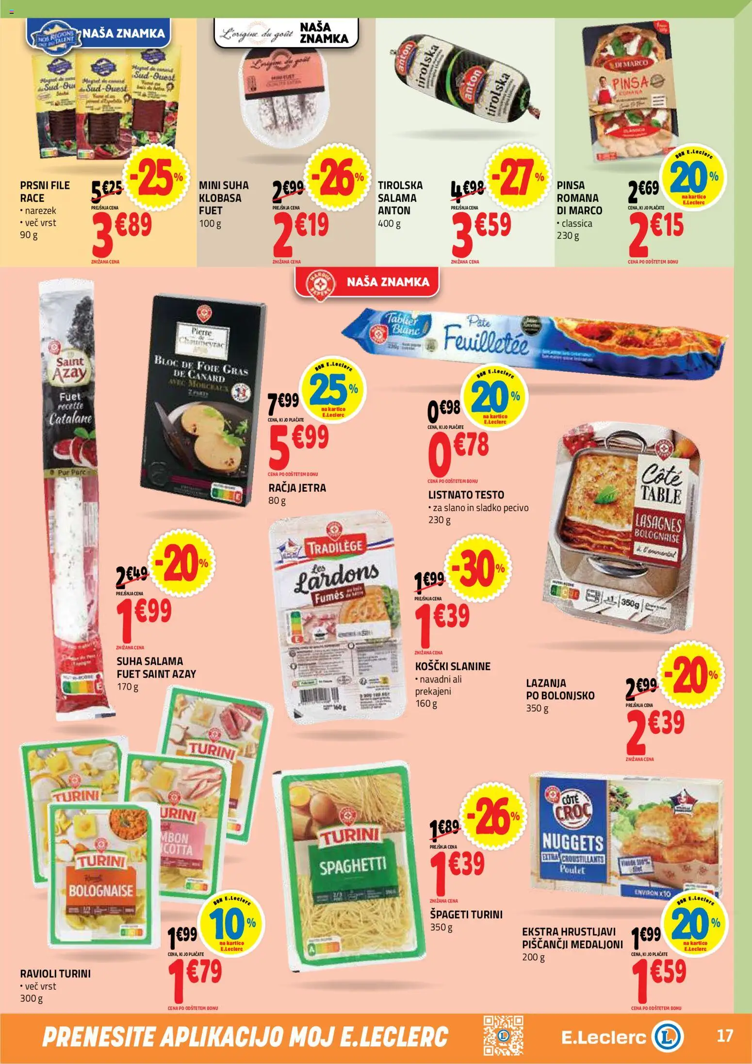 Novi E.leclerc katalog ponudbe – veljaven od 28.10.2026 | Stran: 17 | Izdelki: Narezek, Salama, Spageti, Lazanja