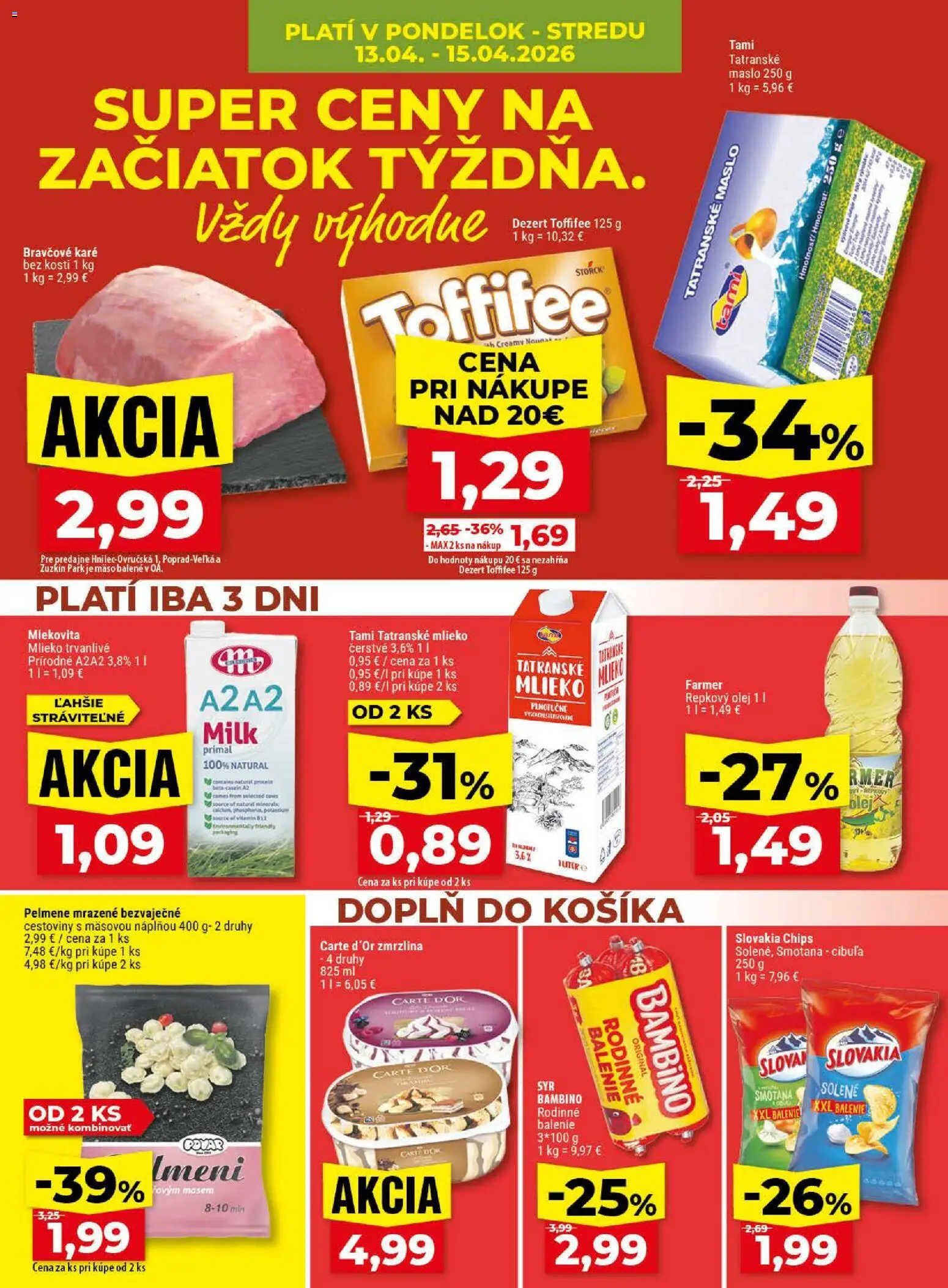 Nové Klas akcie – leták je platný od 13.04.2026 | Strana: 4 | Produkty: Olej, Cestoviny, Zmrzlina, Repkový olej