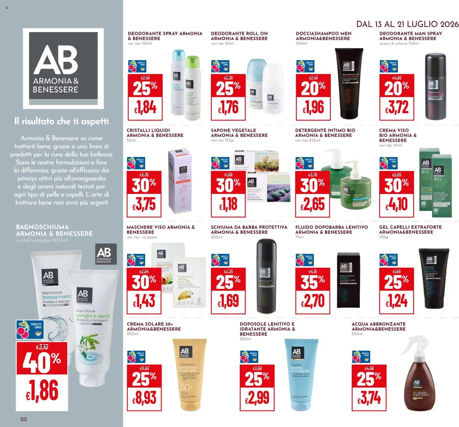 Volantino Pan del 13/07/2026 | Pagina: 20 | Prodotti: Dopobarba, Crema solare, Deodorante, Doccia