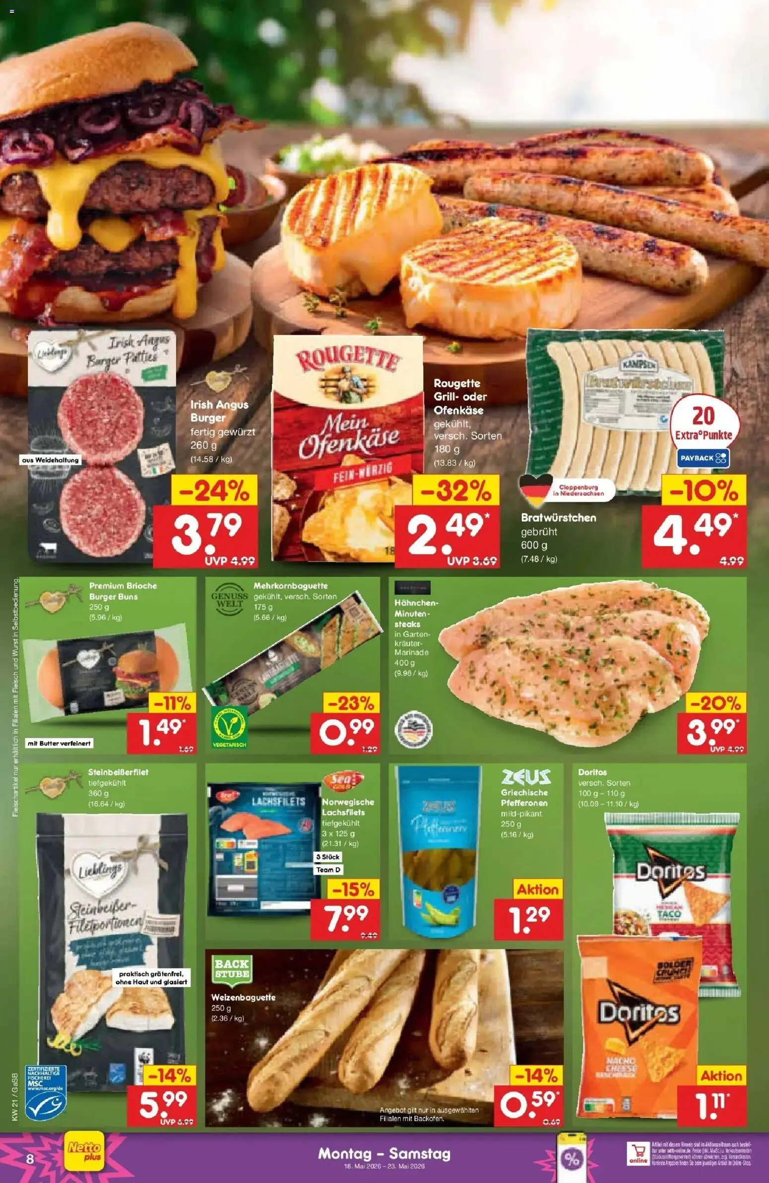 Netto Marken-Discount Prospekt Bremen-Lesum	 – gültig ab 18.05.2026 | Seite: 8 | Produkte: Butter, Burger, Wurst, Fleisch