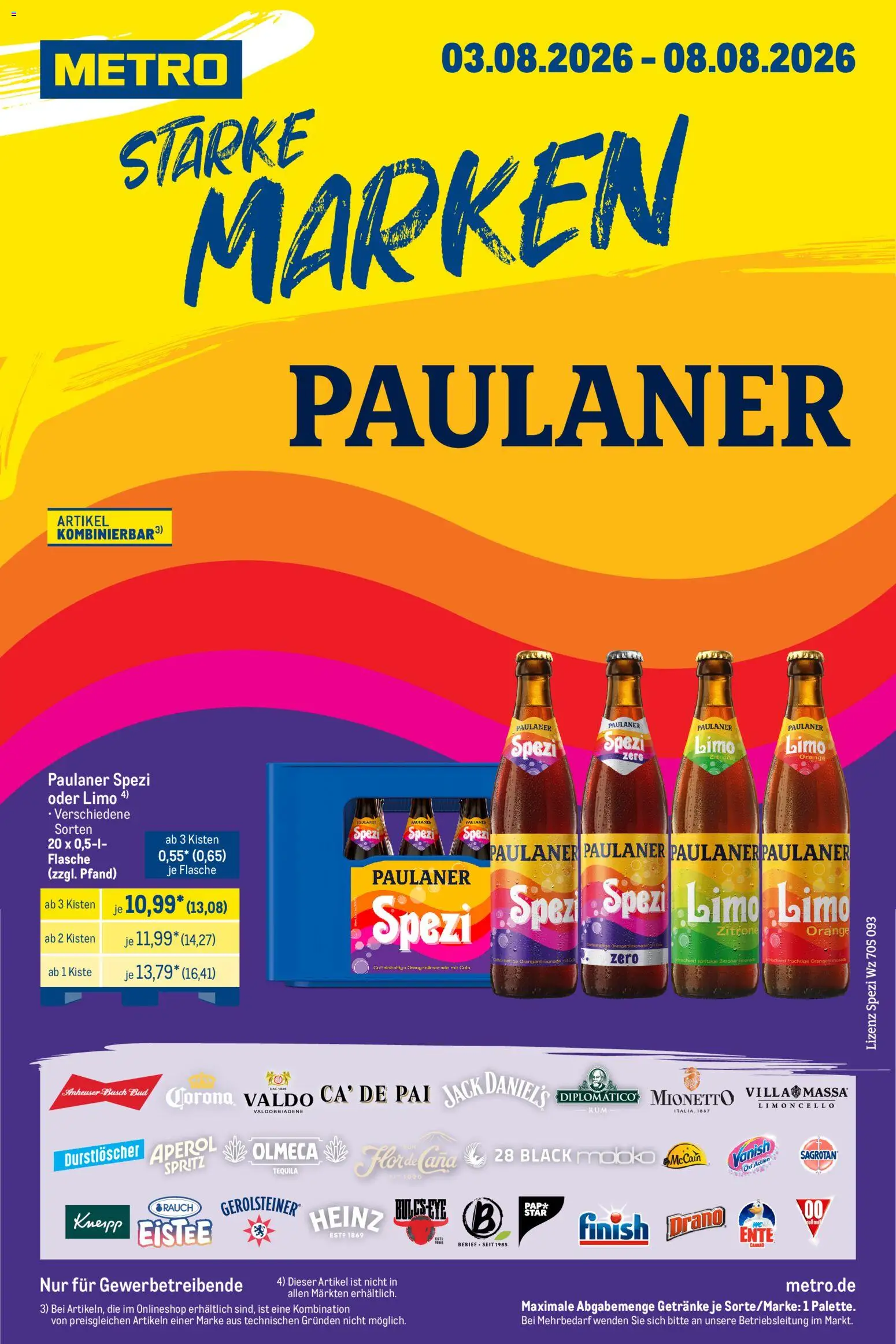 Metro Starke Marken – gültig ab 03.08.2026 | Seite: 1 | Produkte: Jack Daniel's, McCain, Tequila, Ente