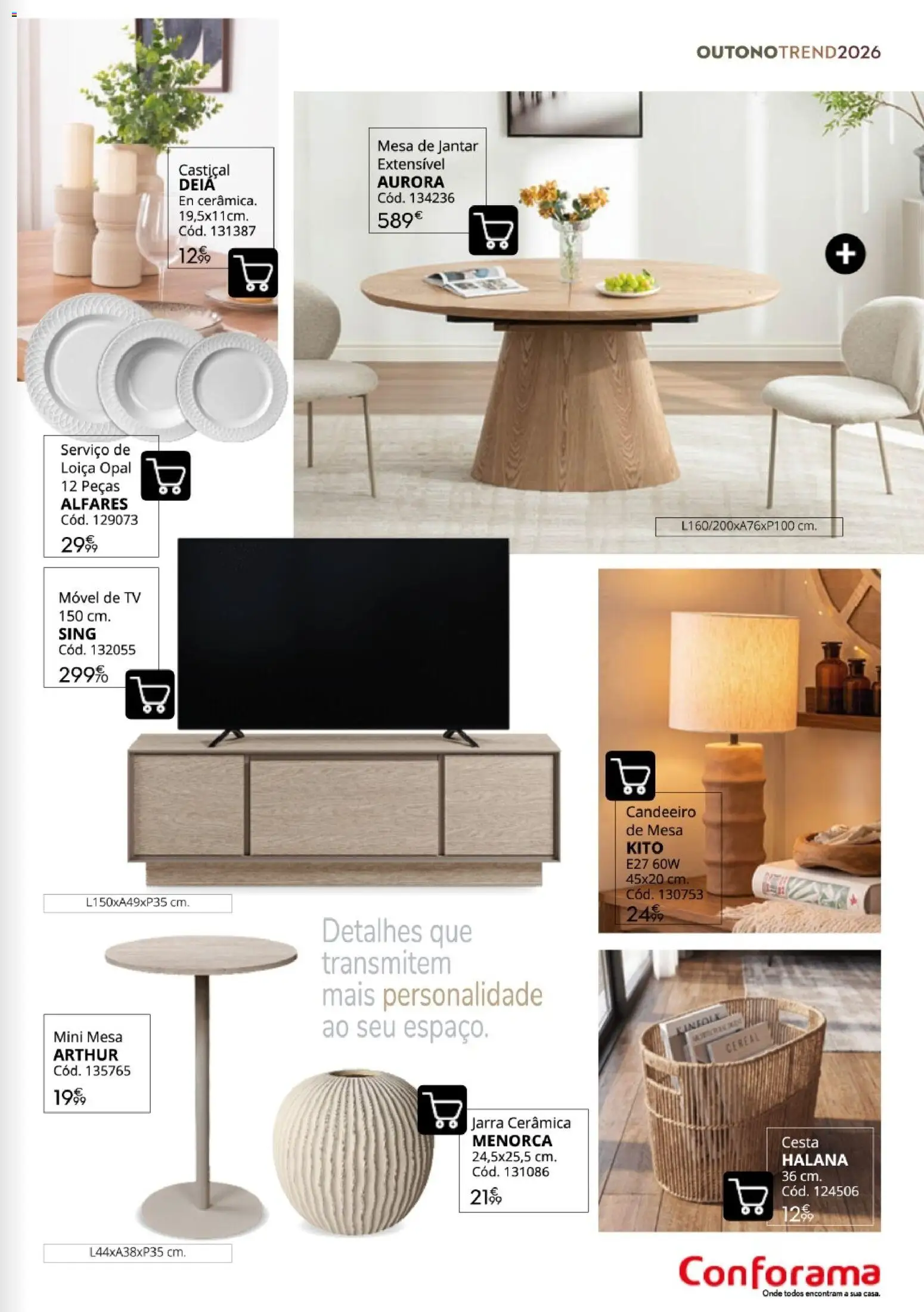 Conforama Outono Trend │ válido de 30/09/2026 | Página: 7 | Produtos: Candeeiro, Jarra, Cesta, Mesa de jantar