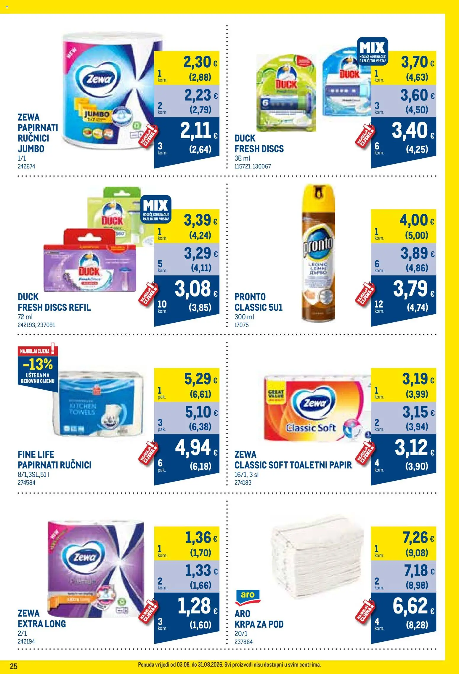 Metro katalog | vrijedi od 03.08.2026 | Stranica: 25 | Proizvodi: Krpa, Papirnati ručnici, Toaletni papir, Zewa
