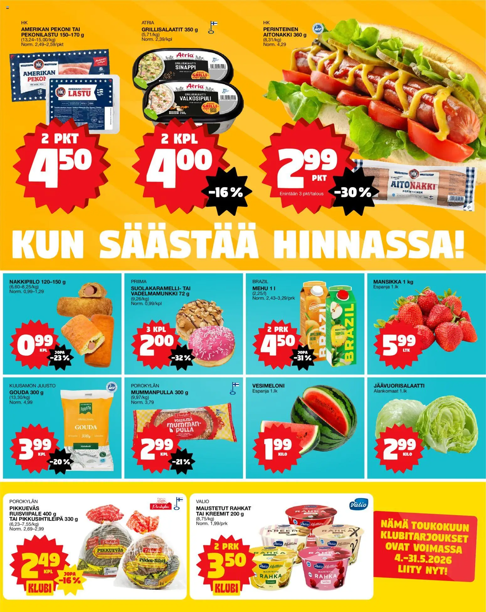 Tokmanni ruokatarjoukset – voimassa 21.05.2026 alkaen | Sivu: 3 | Tuotteet: Grilli, Valkosipuli, Pekoni, Juusto